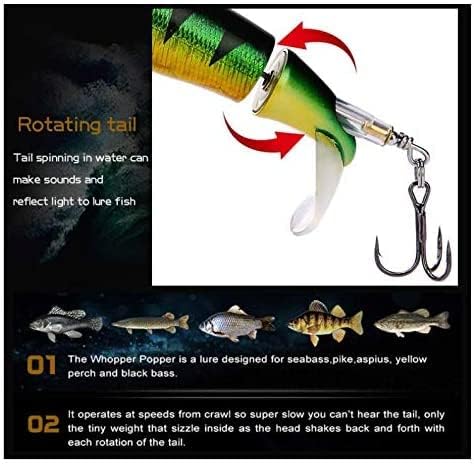 Topwater Fishing Lures Set Whopper Plopper Bass Lures with Floating Rotating Tail Fish Bait Lures Hard Bait Hook/Fish Tackle Bait for Freshwater and Saltwater - Image 4