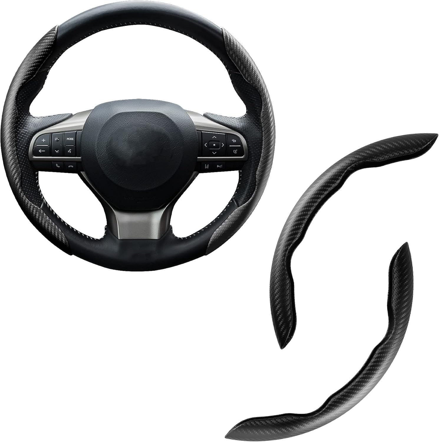 Car Carbon Fiber Anti-Skid Steering Wheel Cover, Segmented Protector, Butterfly Universal 99% Cover Interior Accessories (Black) (-CPH/W1) - Image 1