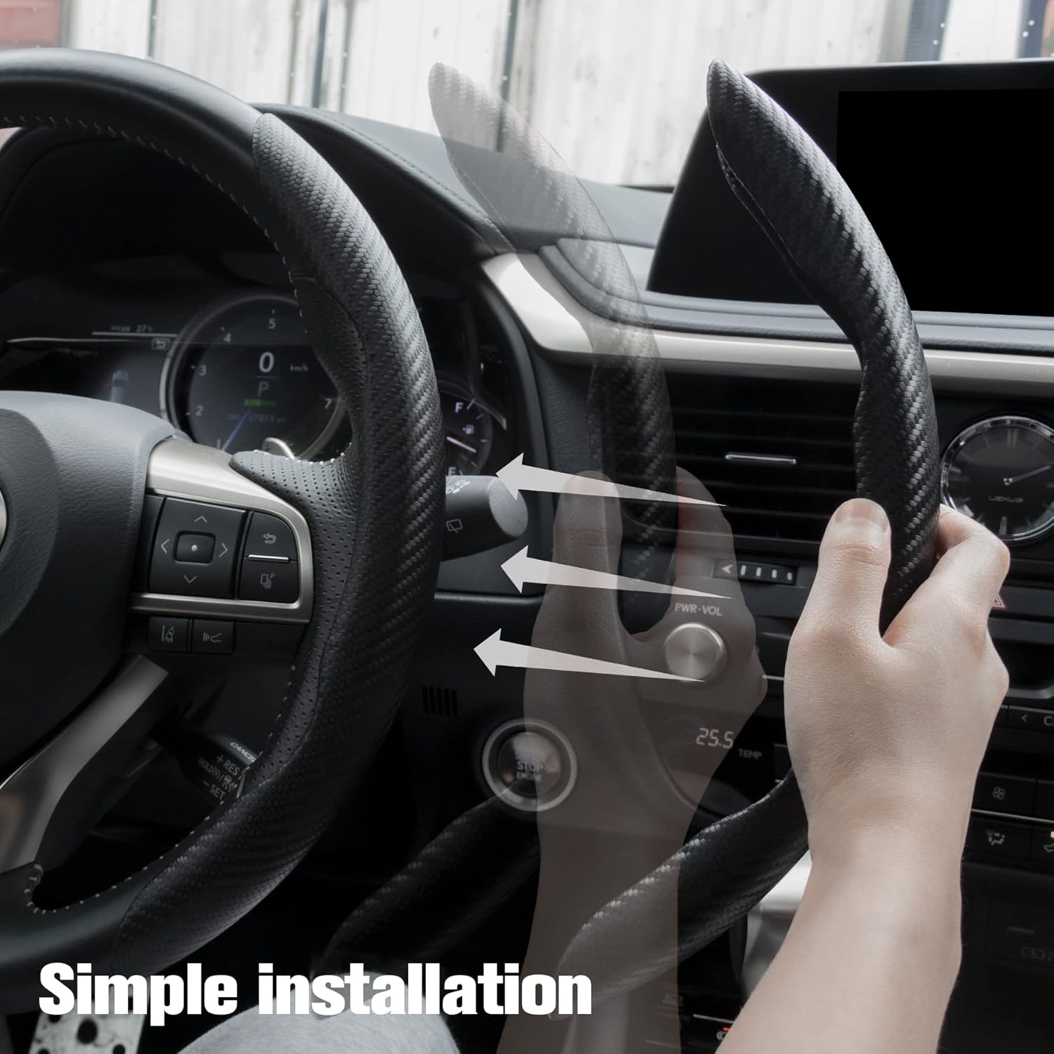Car Carbon Fiber Anti-Skid Steering Wheel Cover, Segmented Protector, Butterfly Universal 99% Cover Interior Accessories (Black) (-CPH/W1) - Image 4