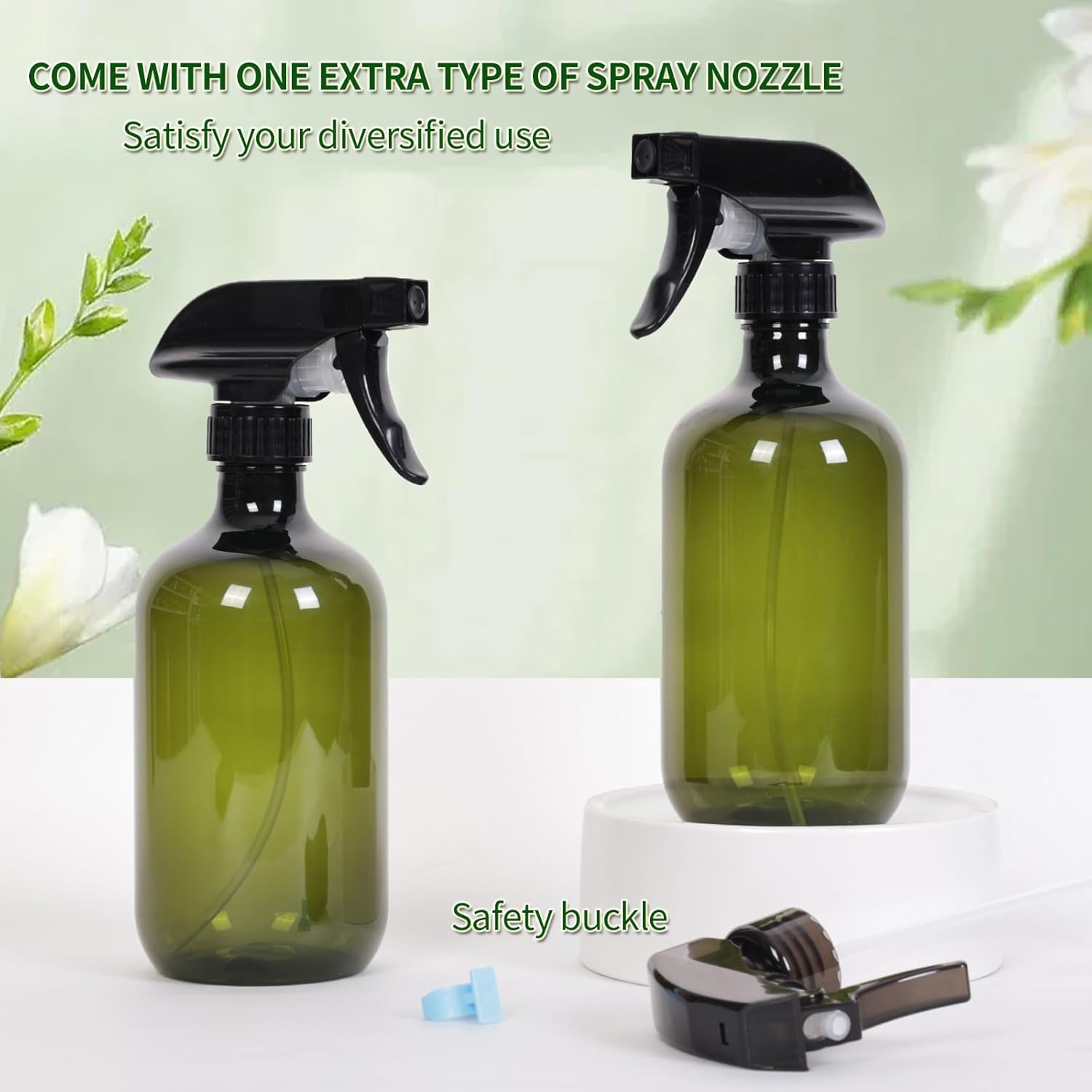 Cleaning Spray Bottles for Plants Misters for Inside, 2 Pack 16.9 oz Squirt Bottle, Water Spray Bottle Mist Sprayer, No Leak Hair Mister Spray Bottle Empty with Adjustable Nozzle (Green) - Image 2