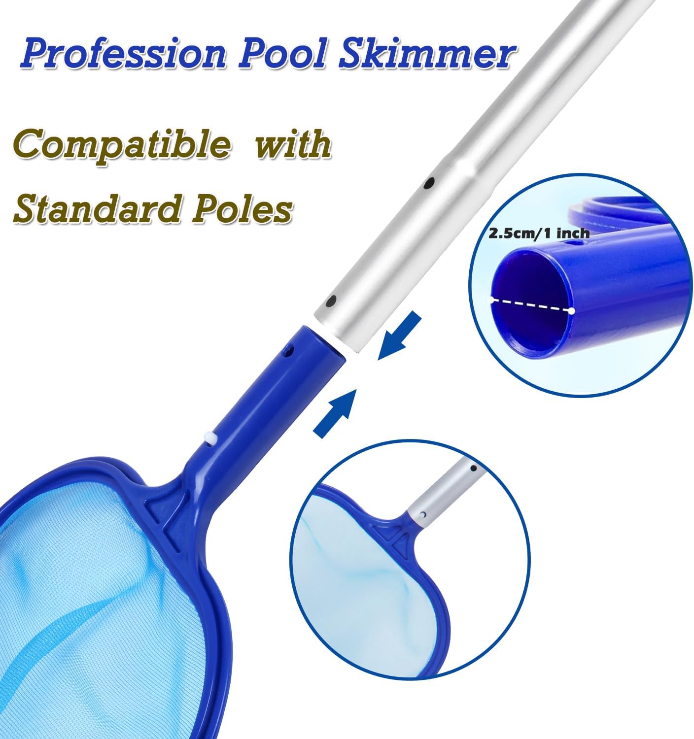 2 Pack Pool Skimmer Net, Hot Tubs Nets Fine Mesh Leaf Rake for Cleaning Surface of Pond Swimming Pool Cleaning Supplies and Accessories - Image 3