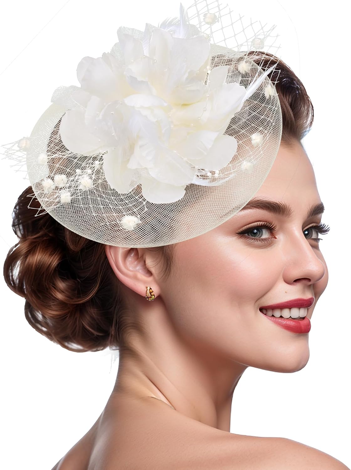20s Fascinators Hat for Women Tea Party Headpiece Mesh Feathers Hair Clip for Bridal Wedding - Image 1