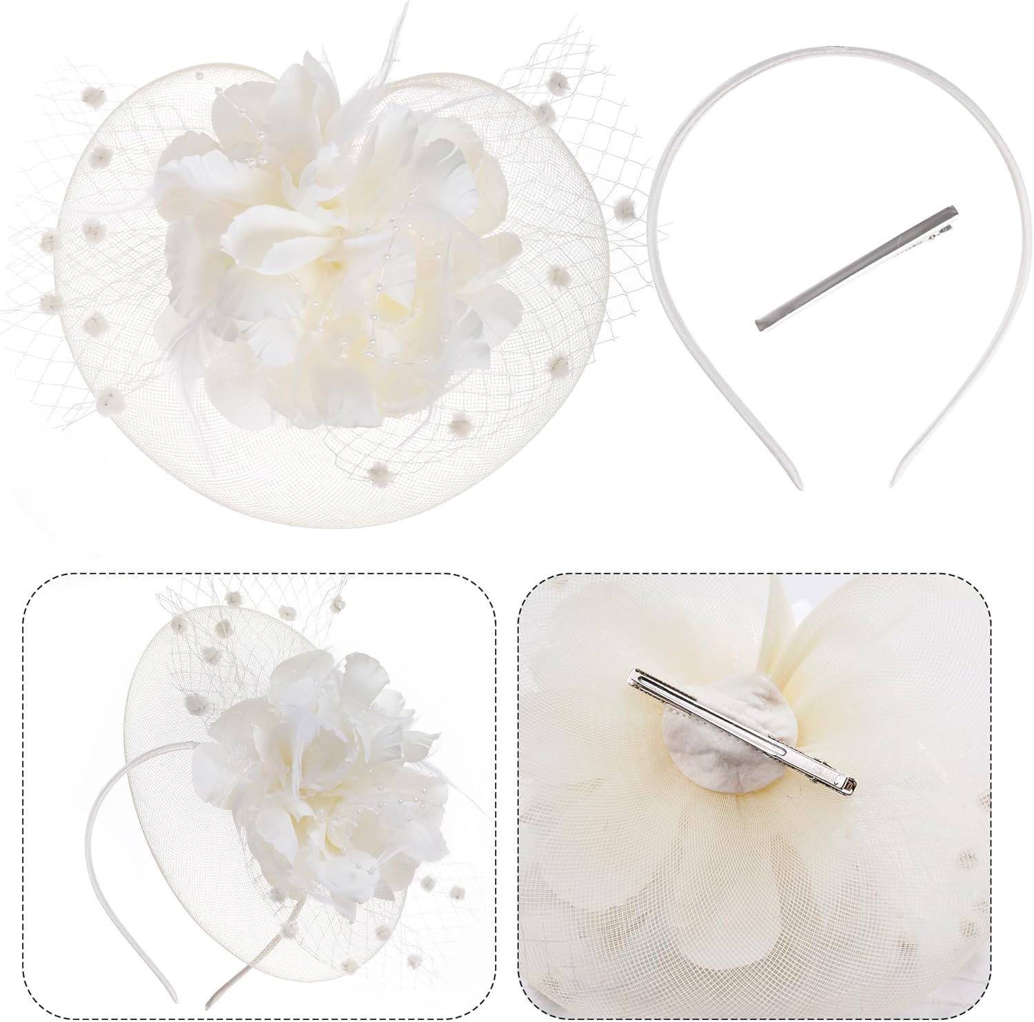 20s Fascinators Hat for Women Tea Party Headpiece Mesh Feathers Hair Clip for Bridal Wedding - Image 3