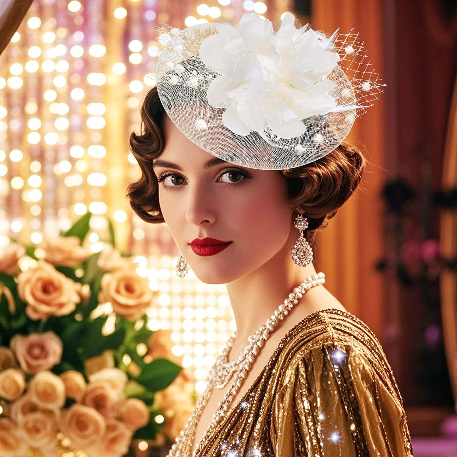 20s Fascinators Hat for Women Tea Party Headpiece Mesh Feathers Hair Clip for Bridal Wedding - Image 4