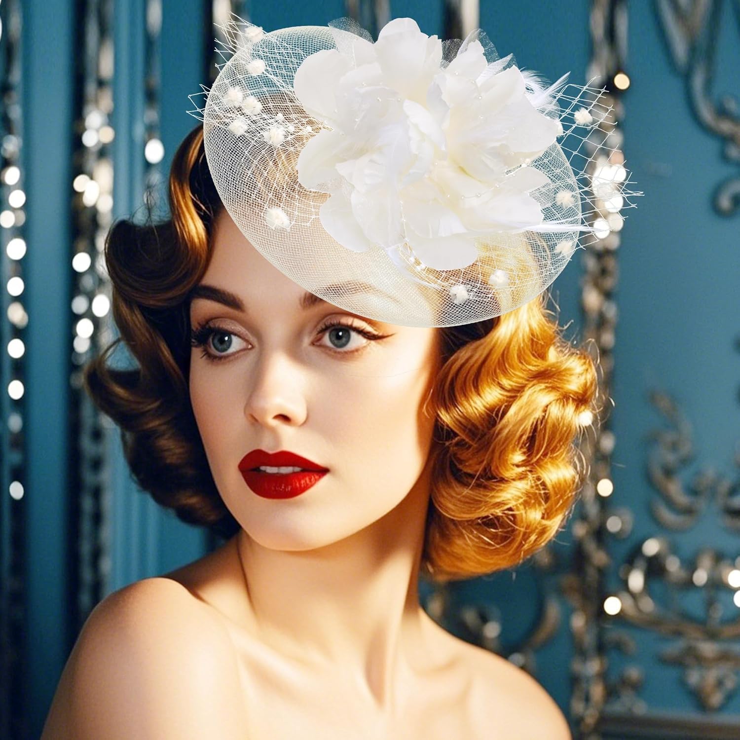 20s Fascinators Hat for Women Tea Party Headpiece Mesh Feathers Hair Clip for Bridal Wedding - Image 5