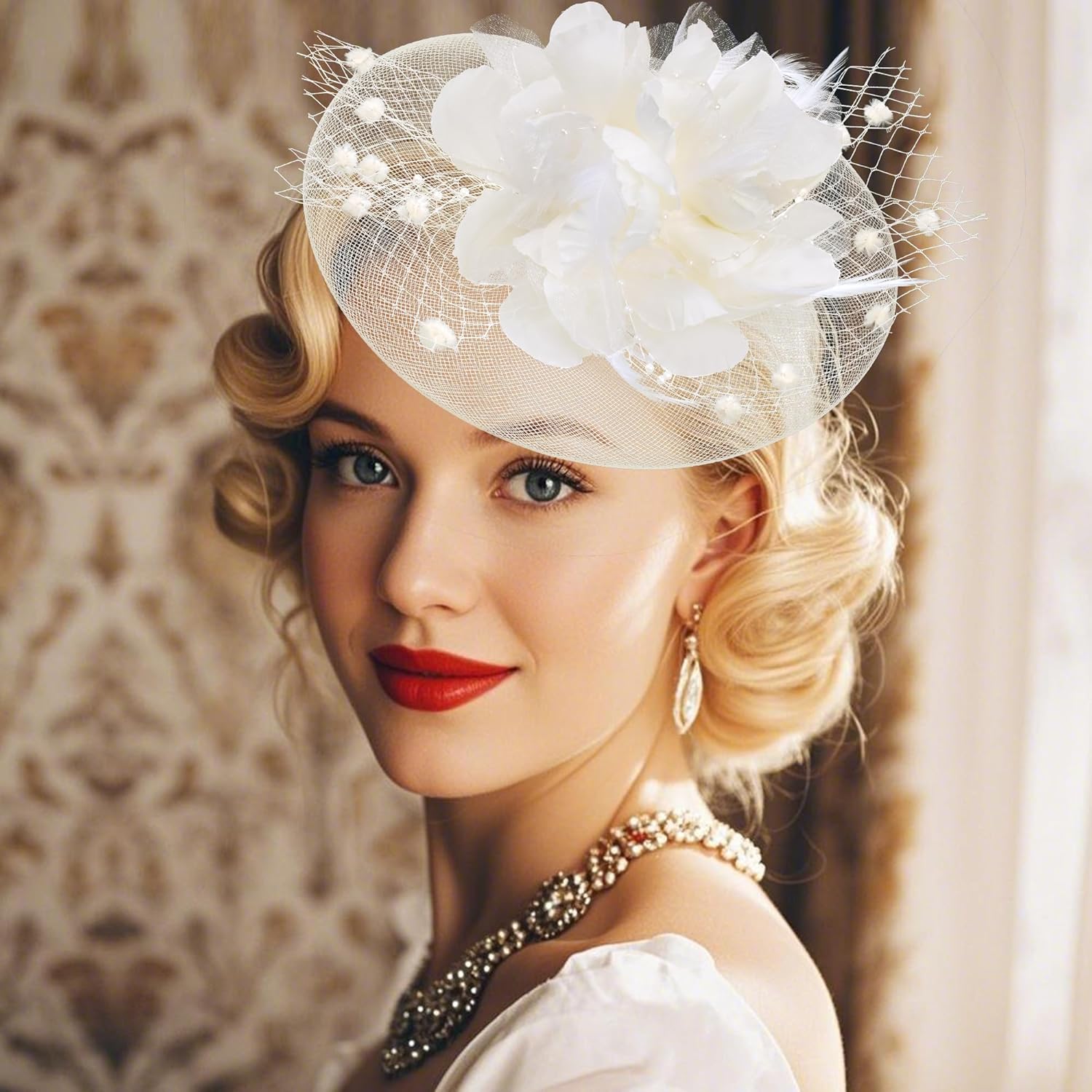 20s Fascinators Hat for Women Tea Party Headpiece Mesh Feathers Hair Clip for Bridal Wedding - Image 6