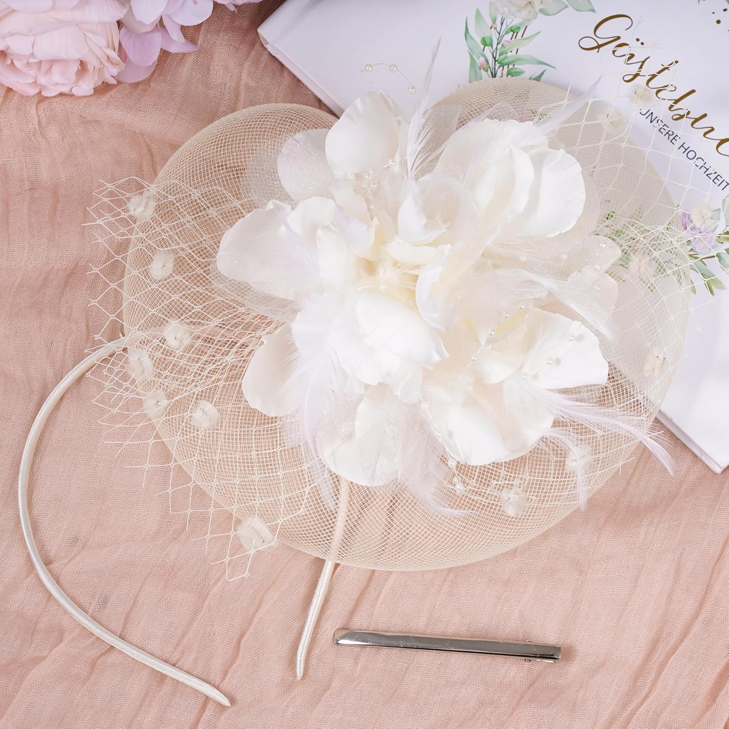20s Fascinators Hat for Women Tea Party Headpiece Mesh Feathers Hair Clip for Bridal Wedding - Image 7