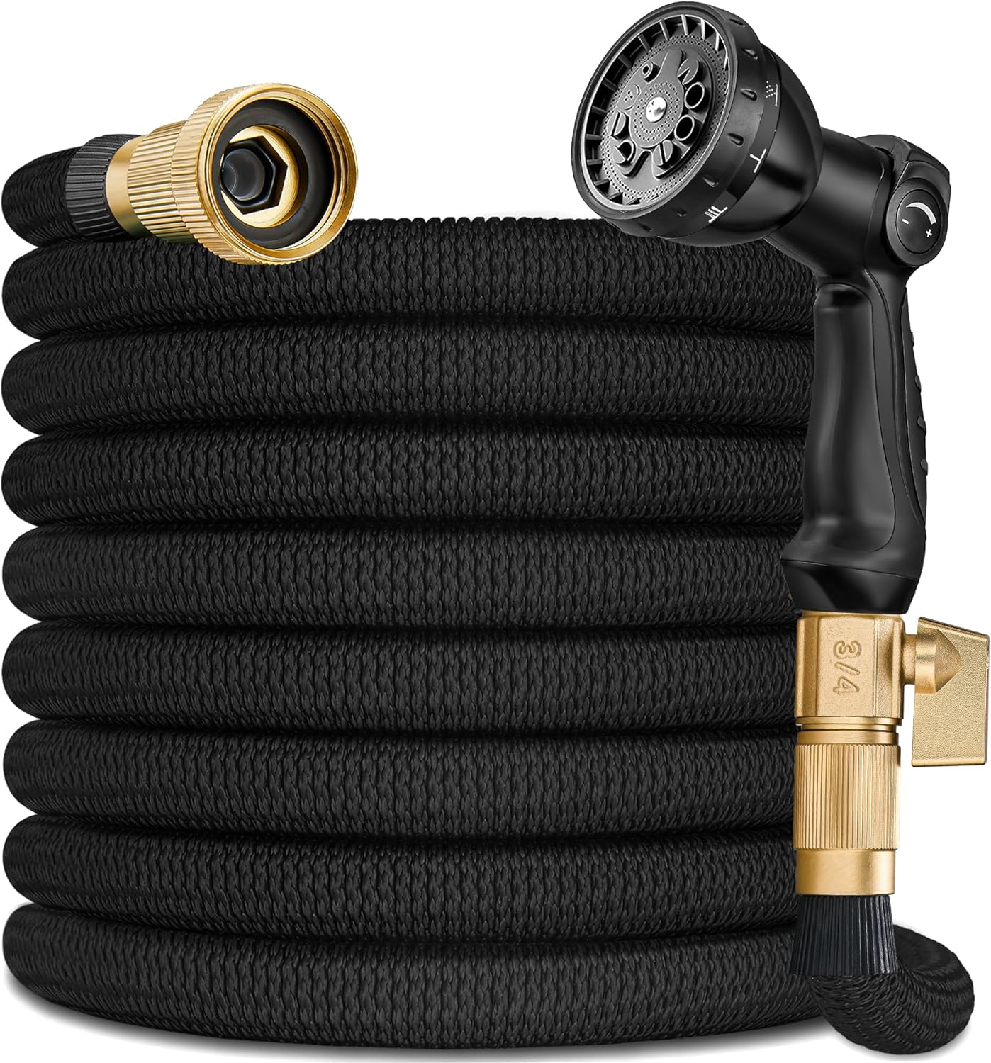 75 FT Garden Hose – 2025 Upgarded Expandable Garden Hose w/10 Pattern Spray Nozzle, 650psi Pure Brass 3/4” Fittings – Lightweight, Durable, and Kink-Free, Retractable Water Hoses for Gardening(Black) - Image 1