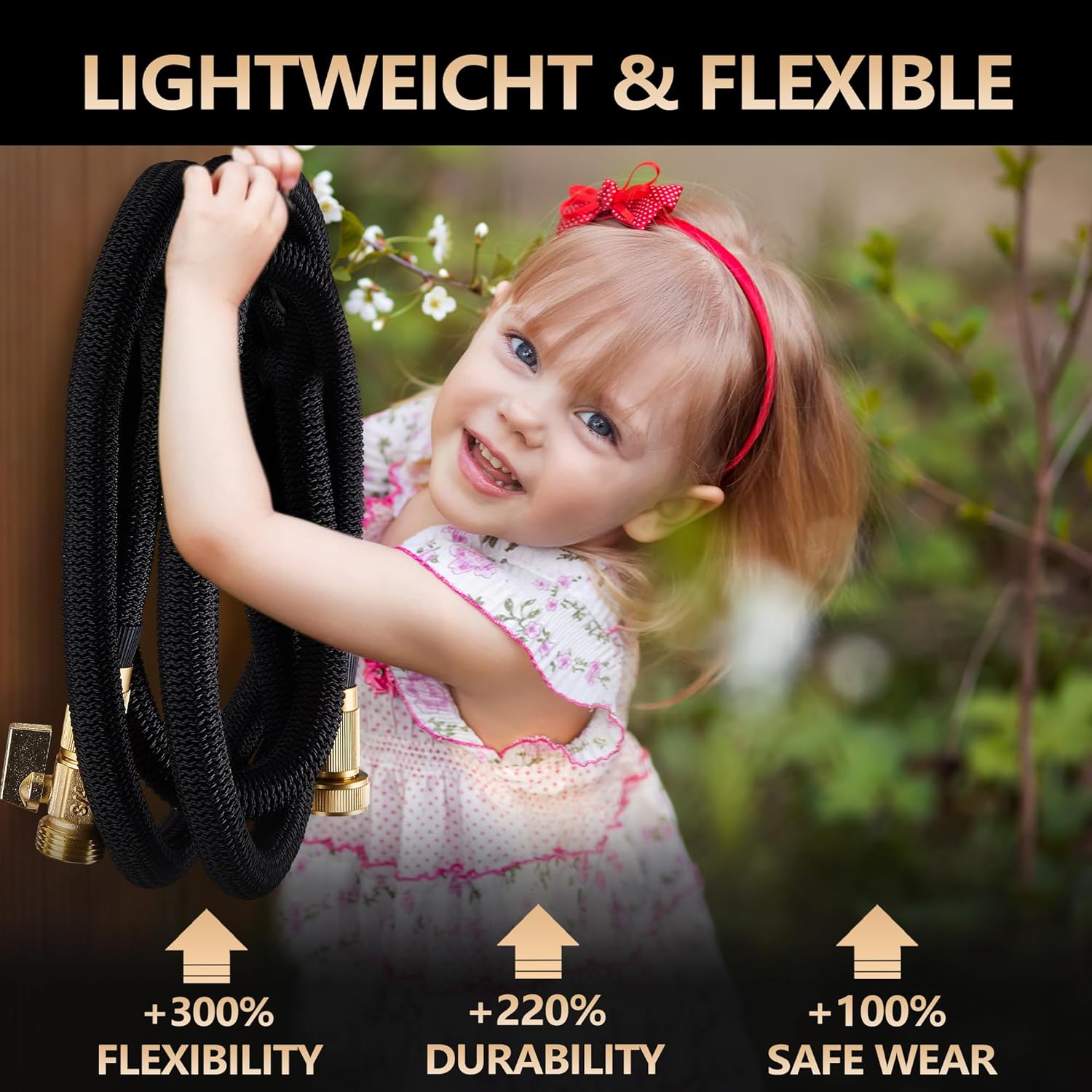 75 FT Garden Hose – 2025 Upgarded Expandable Garden Hose w/10 Pattern Spray Nozzle, 650psi Pure Brass 3/4” Fittings – Lightweight, Durable, and Kink-Free, Retractable Water Hoses for Gardening(Black) - Image 5