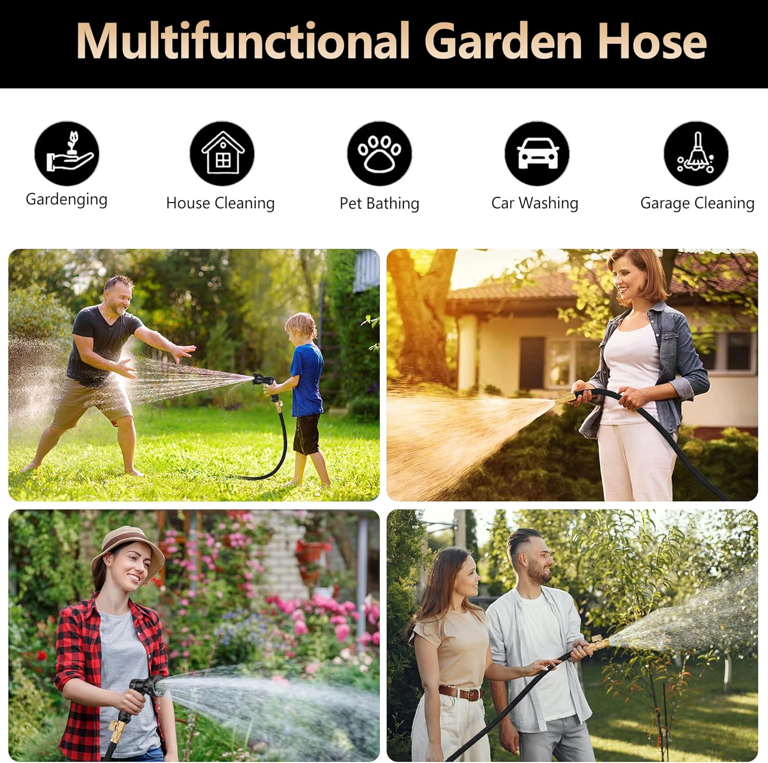75 FT Garden Hose – 2025 Upgarded Expandable Garden Hose w/10 Pattern Spray Nozzle, 650psi Pure Brass 3/4” Fittings – Lightweight, Durable, and Kink-Free, Retractable Water Hoses for Gardening(Black) - Image 7