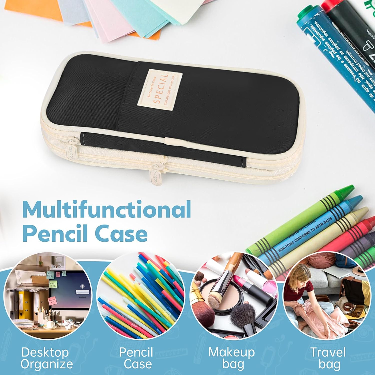 Pencil Case, Large Capacity Aesthetic Pen Cases with Durable Zipper, Big Stationery Pencil Pouch for Women & Men - Image 5