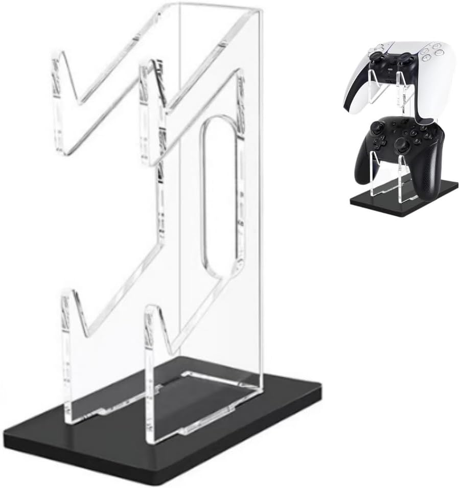 Universal Dual Game Controller Holder Desk Stand for PS4 PS5 Xbox ONE Switch, Perfect Display and Organization, Gaming Controller Accessories(Transparent Acrylic) (2T/Black) - Image 1