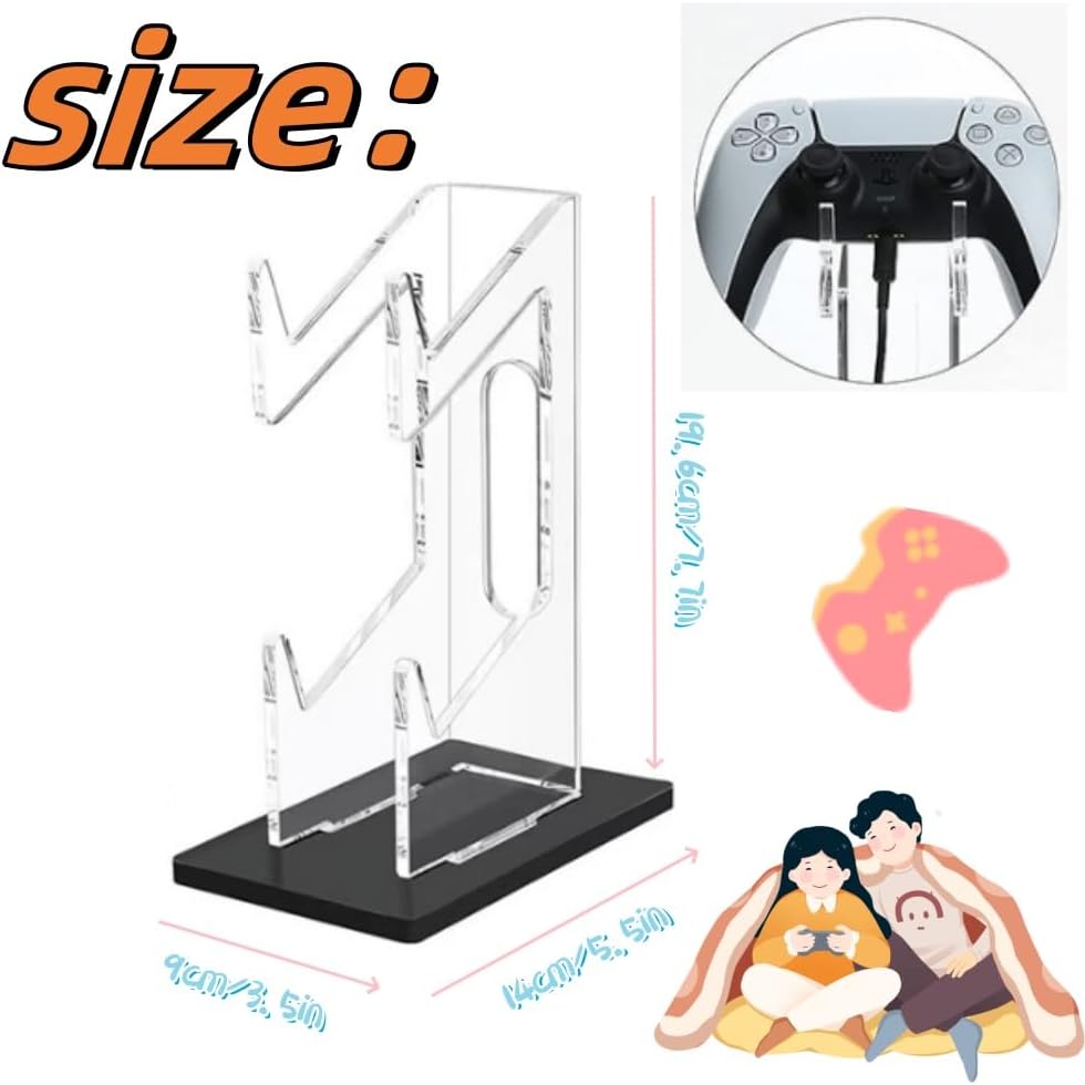 Universal Dual Game Controller Holder Desk Stand for PS4 PS5 Xbox ONE Switch, Perfect Display and Organization, Gaming Controller Accessories(Transparent Acrylic) (2T/Black) - Image 2