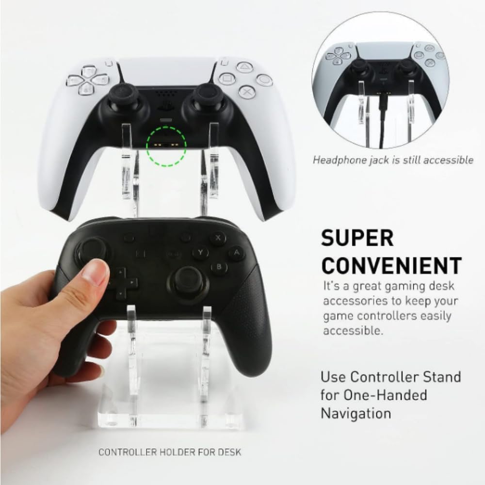 Universal Dual Game Controller Holder Desk Stand for PS4 PS5 Xbox ONE Switch, Perfect Display and Organization, Gaming Controller Accessories(Transparent Acrylic) (2T/Black) - Image 5