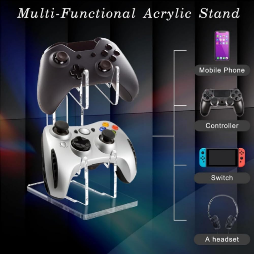 Universal Dual Game Controller Holder Desk Stand for PS4 PS5 Xbox ONE Switch, Perfect Display and Organization, Gaming Controller Accessories(Transparent Acrylic) (2T/Black) - Image 6