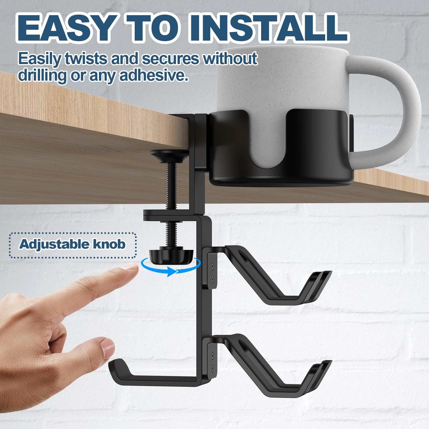 4 in 1 Desk Cup Holder with Headphone Hanger and Controller Stand Gaming Accessories, Universal Adjustable & Rotating Upgraded Arm Clamp for Coffee Mugs, Water Bottles, Headphones, Controller. - Image 4
