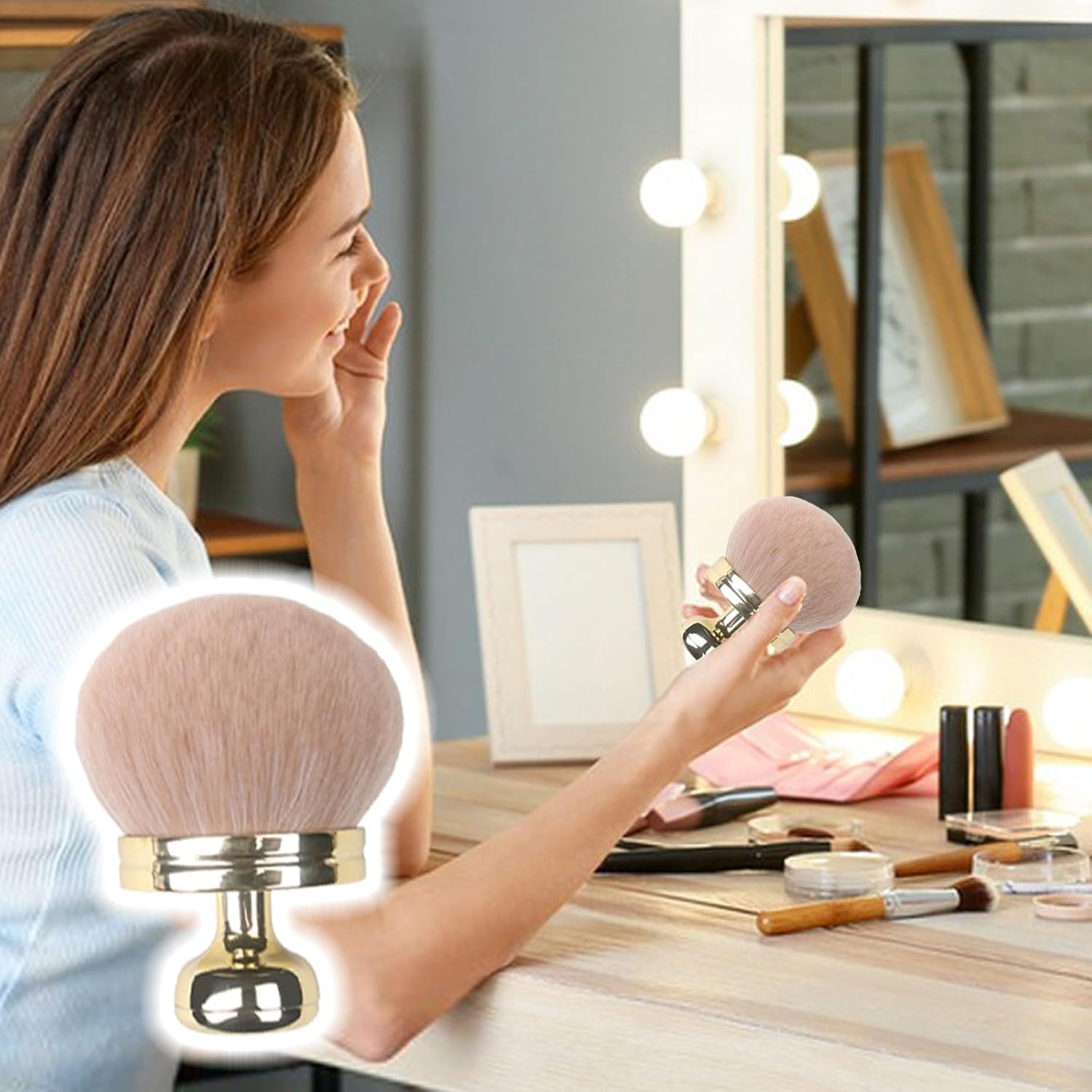 Extra Large Body Self Tanner Makeup Brush, 3 Inch Wide-headed Self Tanning Kabuki Blend Brush for Powder, Blusher, Foundation, Bronzer, Self Tan Face, Body, Leg and Back Applicator (Gold) - Image 3