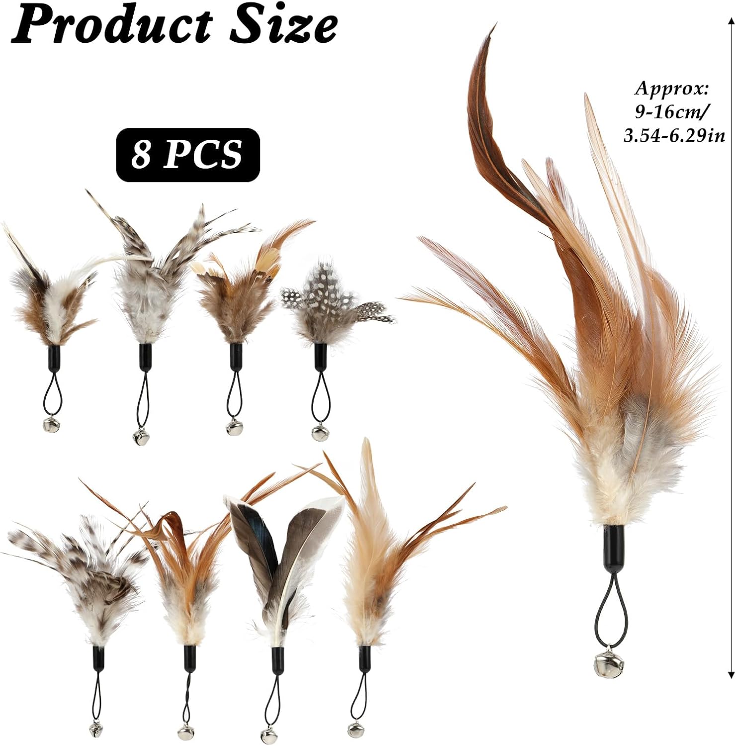 8 Pcs Cat Feather Toys with Bells, Feather Teaser Cat Toy, Replacement Feather Refills with Bells, Exerciser Playing Toy for Kitten or cat - Image 2