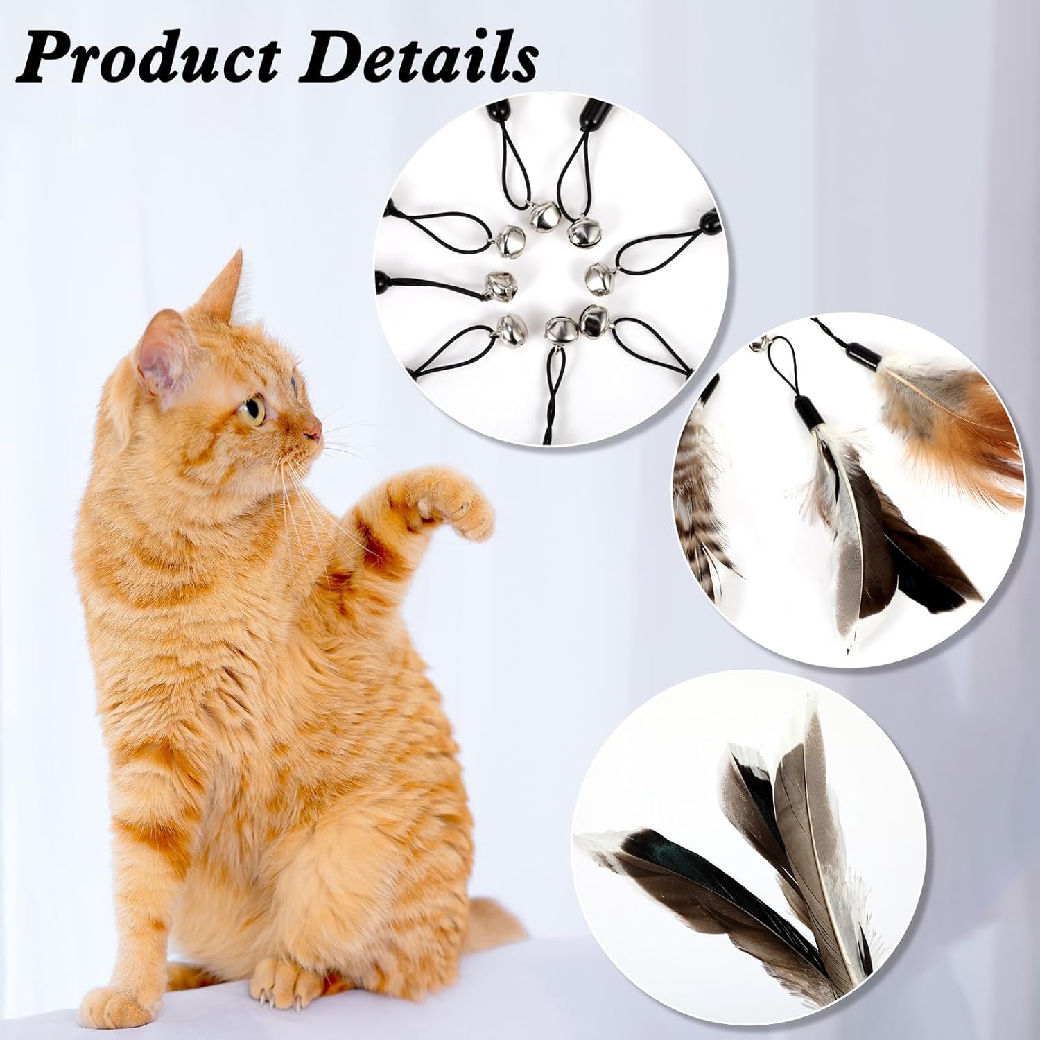 8 Pcs Cat Feather Toys with Bells, Feather Teaser Cat Toy, Replacement Feather Refills with Bells, Exerciser Playing Toy for Kitten or cat - Image 3