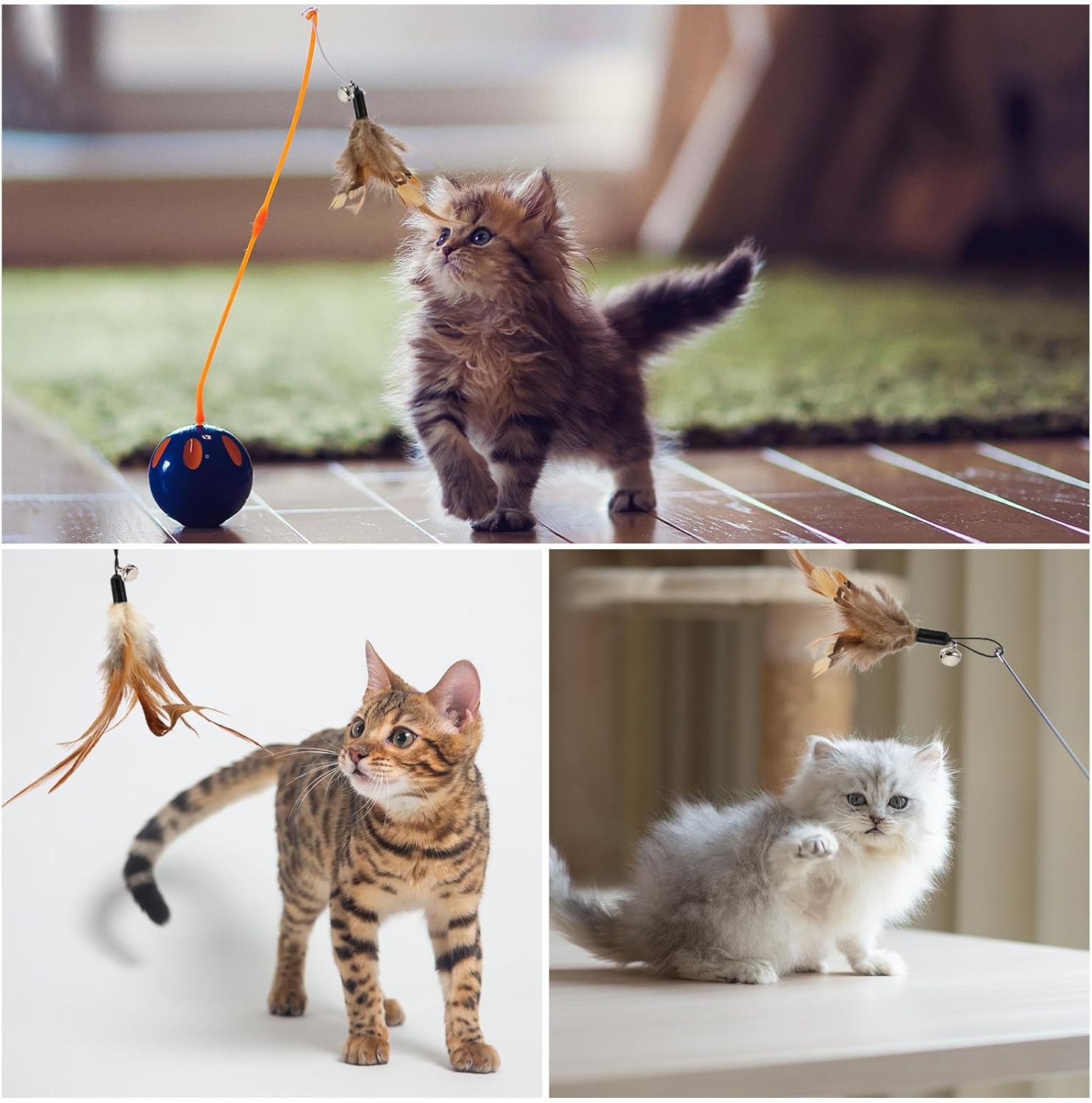 8 Pcs Cat Feather Toys with Bells, Feather Teaser Cat Toy, Replacement Feather Refills with Bells, Exerciser Playing Toy for Kitten or cat - Image 7