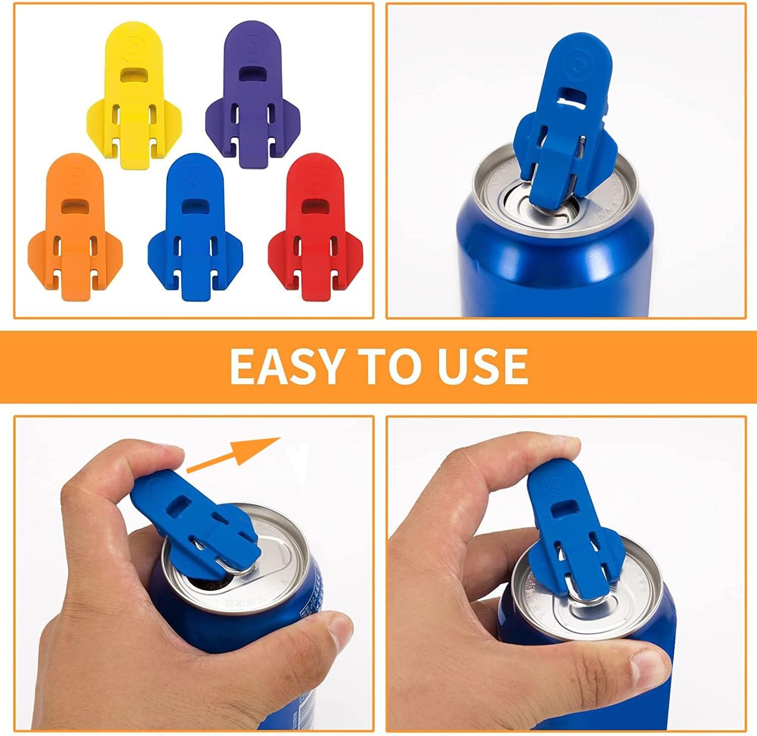 Simple can Opener, Easy Can Opener Soda Beer Can Opener, Manual Easy Can Opener Colorful Drink Can Protector Cap for Pop, Coke, Beer, Soda Aluminum Beverage (6pcs) - Image 3