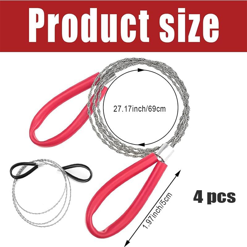 4Pcs Stainless Steel Wire Saw Emergency Saws,PVC Pipe Cable Saw Stainless Steel Wire Saw Hand Pocket String Rope Saw, Cable Saw Metal Wire Saw Hand Pocket String Rope Saw PVC Pipe Cutting Tool - Image 2