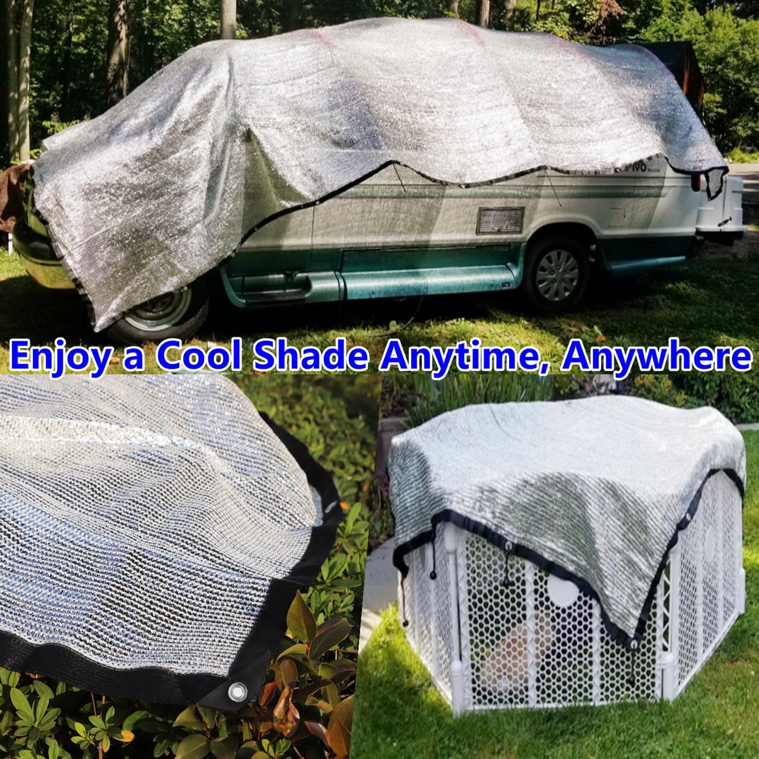 70% Aluminet Shade Cloth 6.5 ft x 10 ft-Fabric Sun Block Sun Reflect-Free 12pcs 6