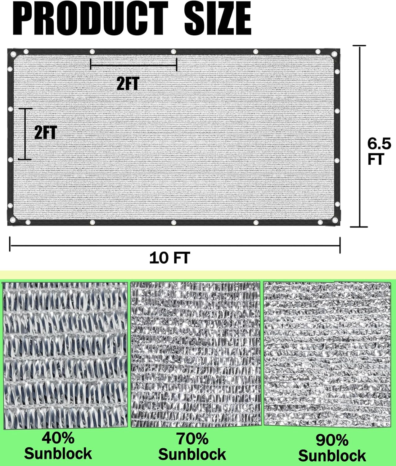 70% Aluminet Shade Cloth 6.5 ft x 10 ft-Fabric Sun Block Sun Reflect-Free 12pcs 6
