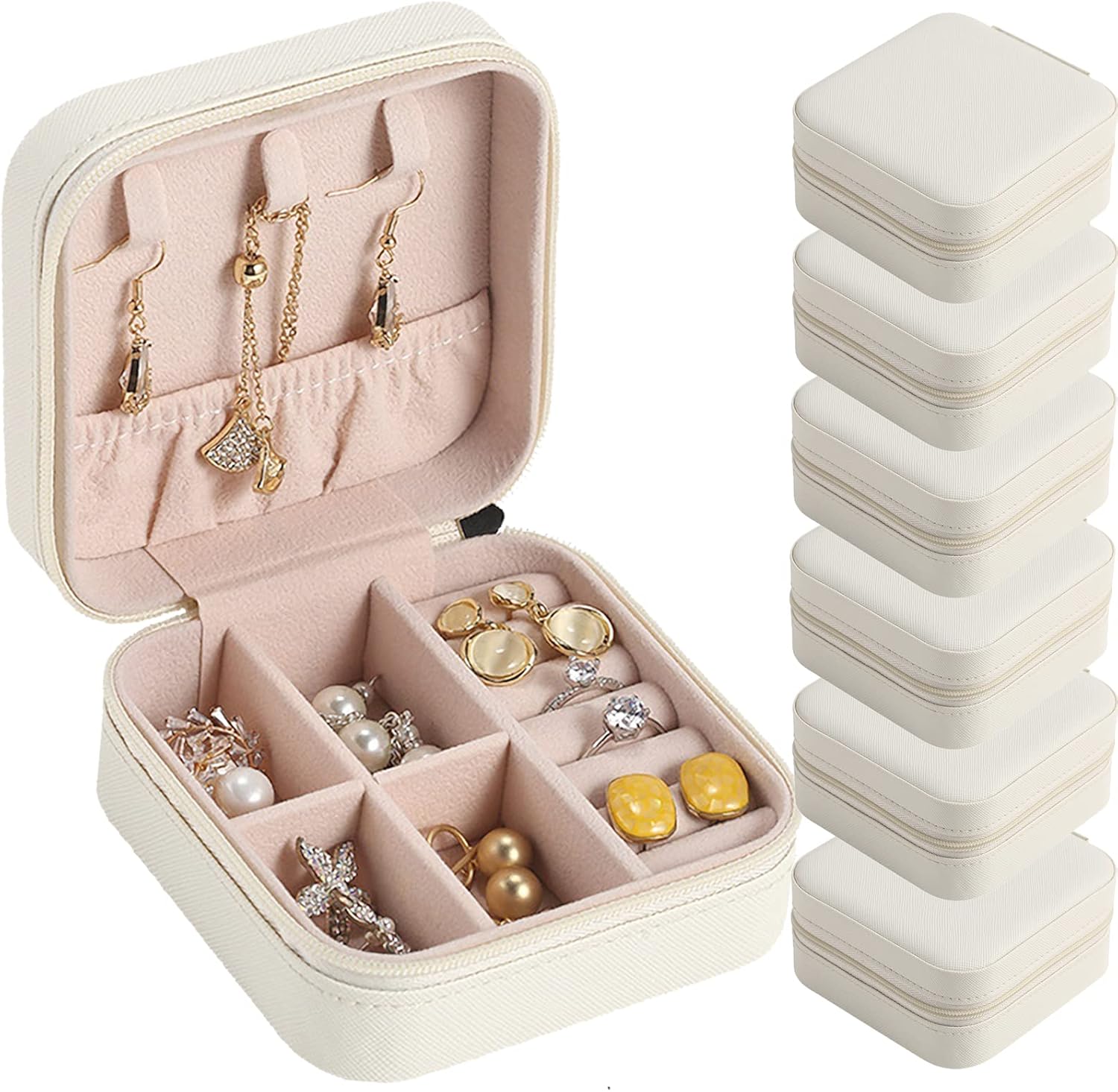 Travel Jewelry Case Bridesmaid Gifts Box,6 Pack Small Jewelry Box Mini Jewelry Organizer,PU Leather Portable Earring Storage Box for Women Girls Bridesmaid Proposal Gifts - Image 1