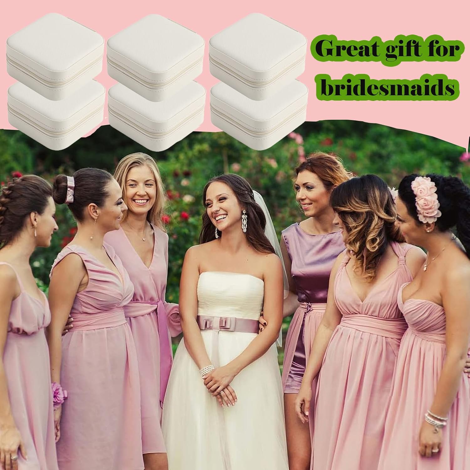Travel Jewelry Case Bridesmaid Gifts Box,6 Pack Small Jewelry Box Mini Jewelry Organizer,PU Leather Portable Earring Storage Box for Women Girls Bridesmaid Proposal Gifts - Image 5