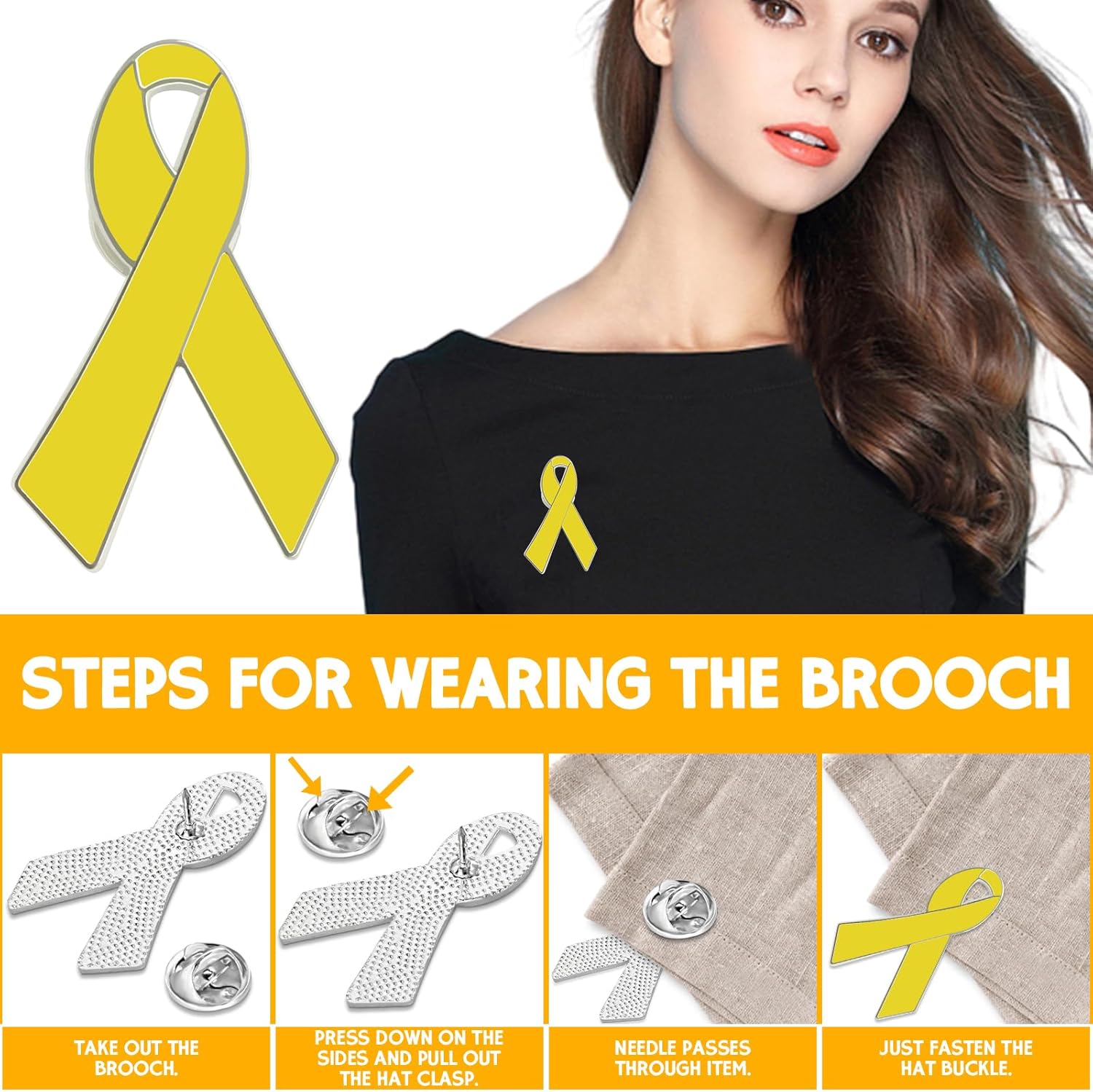 Yellow Ribbon Brooch Israel Hostage Women Men Bring Them Home Brooch Yellow Ribbon Breast Cancer Awareness Stand-Up Collar Brooch Support Campaign Charitable Donations Events Gift Items Accessories 2 pcs. - Image 2