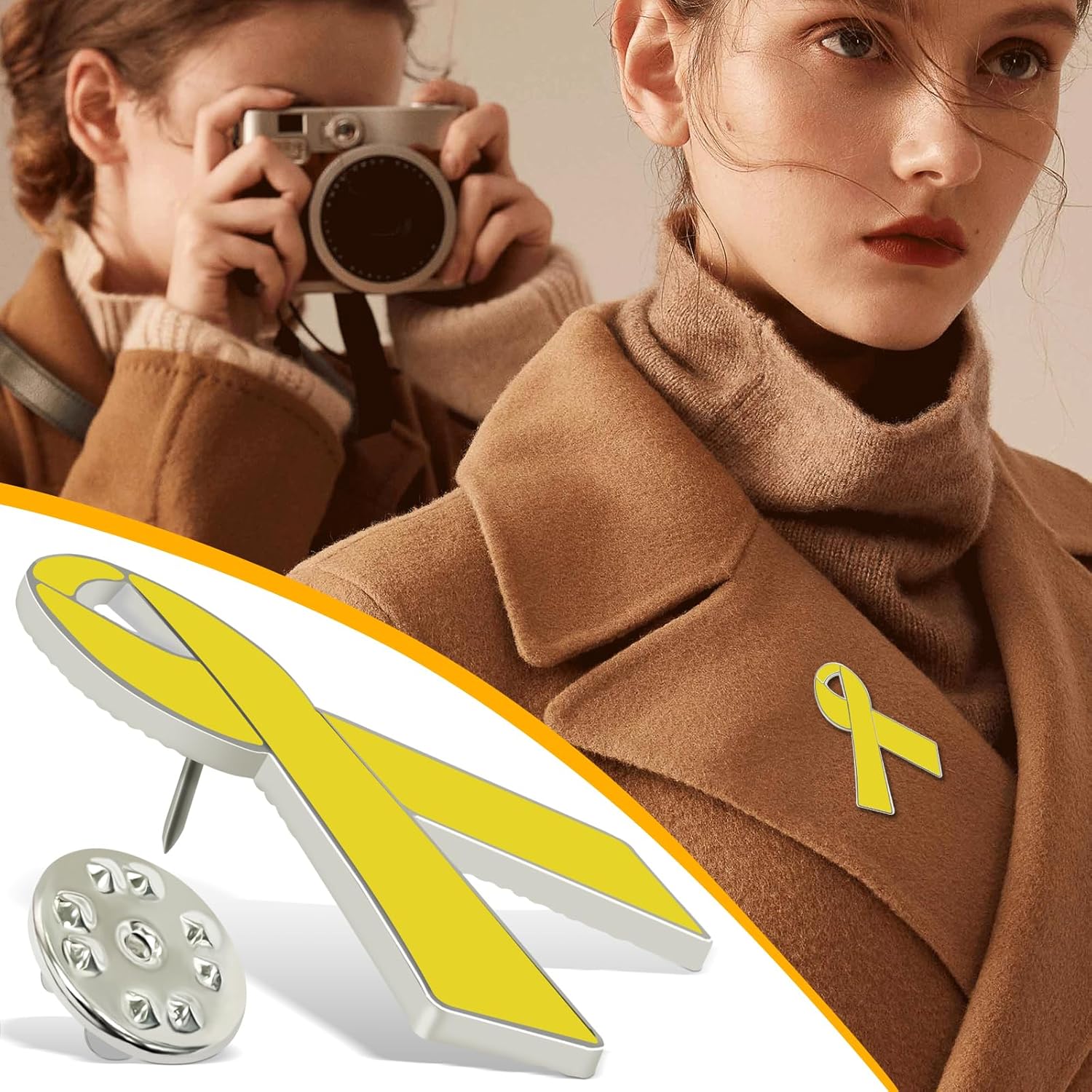 Yellow Ribbon Brooch Israel Hostage Women Men Bring Them Home Brooch Yellow Ribbon Breast Cancer Awareness Stand-Up Collar Brooch Support Campaign Charitable Donations Events Gift Items Accessories 2 pcs. - Image 3