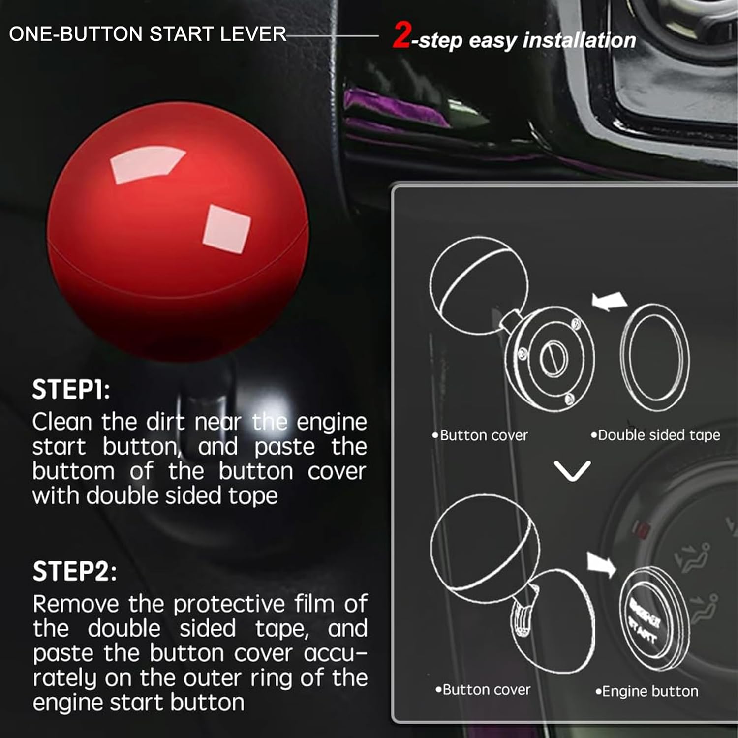 Car Push Start Button Cover, Engine Start/Stop Joystick Ball, Universal Starter Decorative Accessories (Red) - Image 4