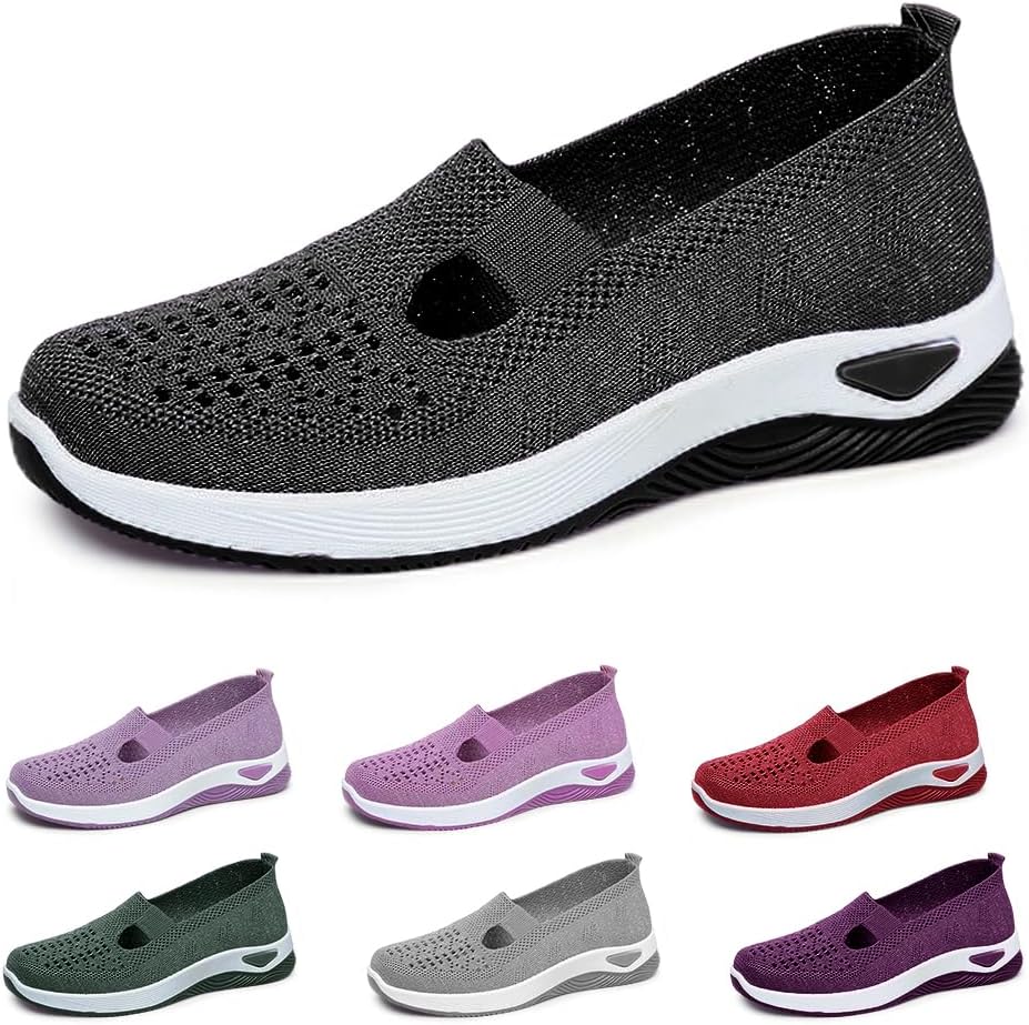 2024 New Women's Woven Breathable Soft Sole Shoes, Upgrade Orthopedic Shoes Outdoor Hiking Mesh Up Knit Stretch Slip on Casual Orthopedic Sneakers for Women - Image 1