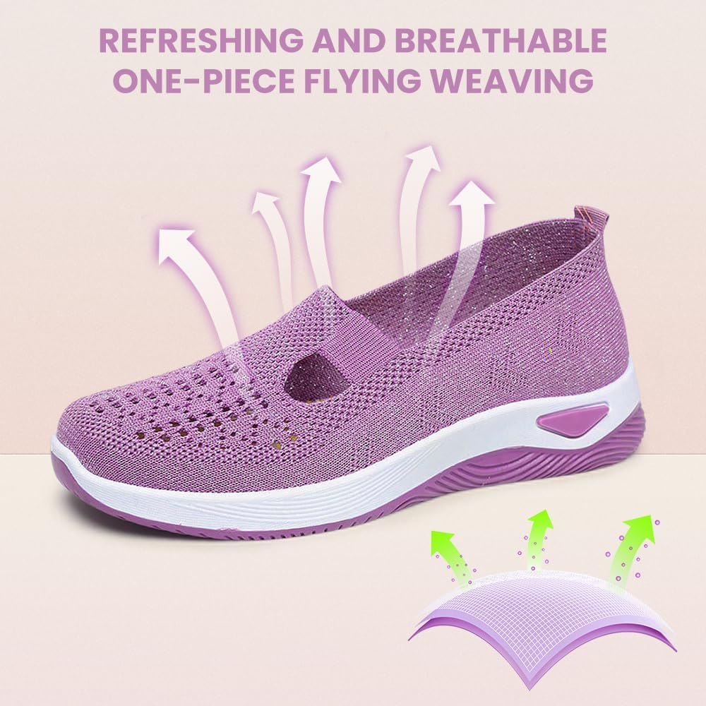 2024 New Women's Woven Breathable Soft Sole Shoes, Upgrade Orthopedic Shoes Outdoor Hiking Mesh Up Knit Stretch Slip on Casual Orthopedic Sneakers for Women - Image 5