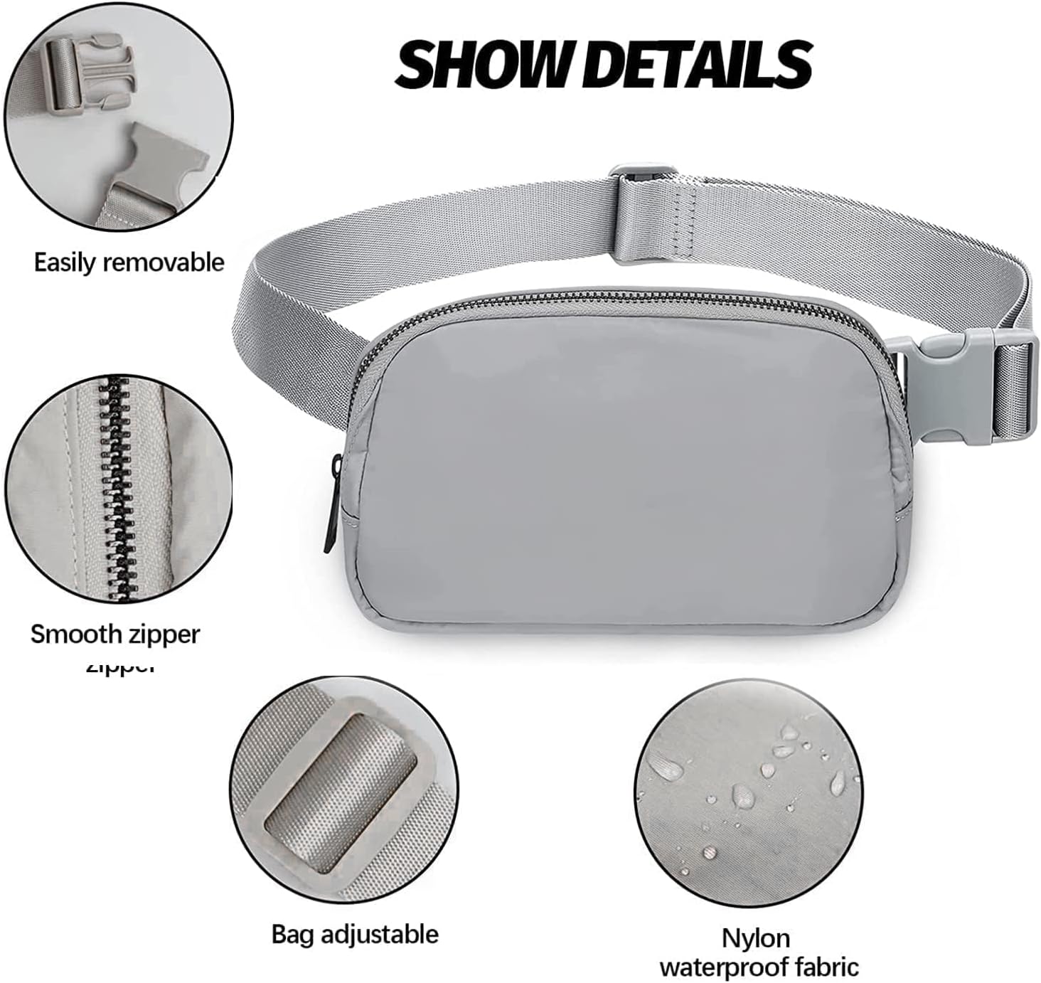 Belt Bag for Women Fanny Pack Dupes, Fashion Crossbody Waist Pack Bag with Adjustable Strap, Everywhere Belt Bag for Travel Outdoors Running Hiking（Grey） - Image 4