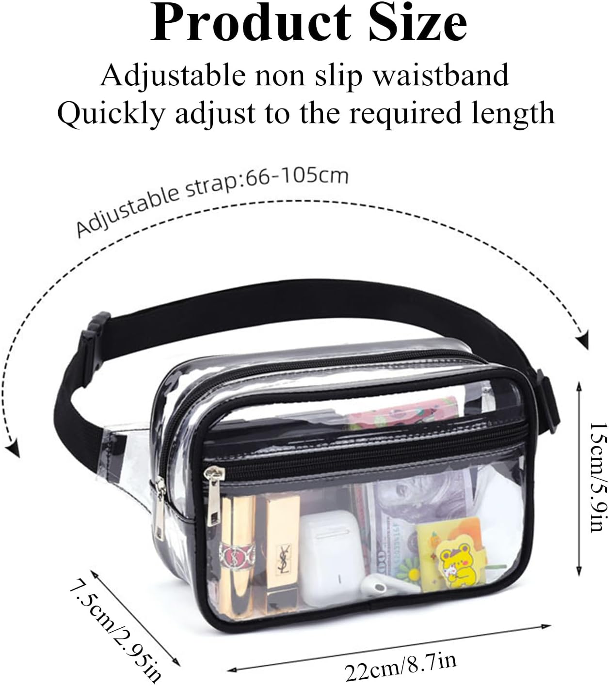 Clear Fanny Pack, PVC Transparent Stadium Bag, Waterproof Adjustable Strap Fanny Pack Crossbody - Image 2