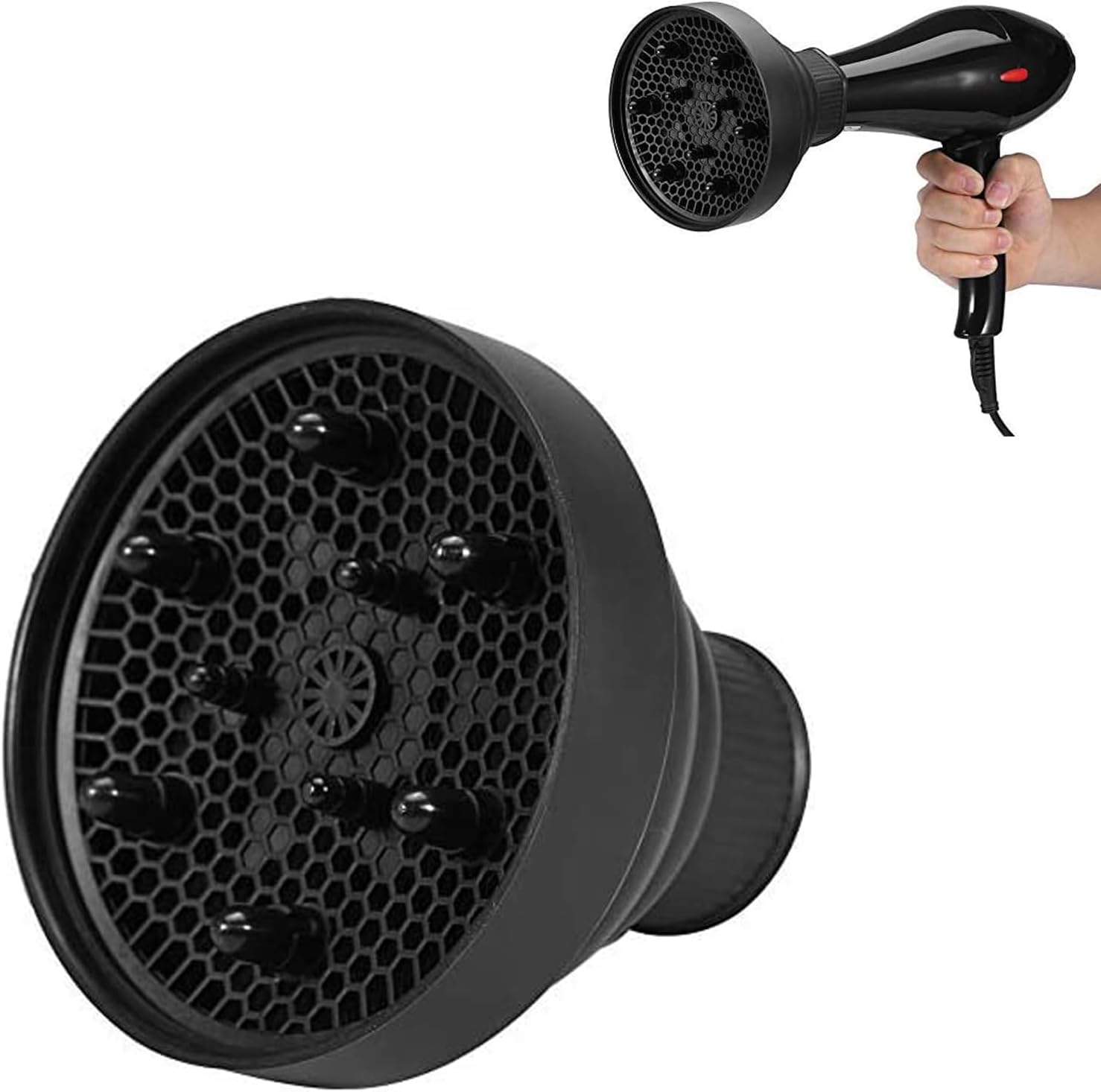 Hair Diffuser,Collapsible Hair Diffuser Portable,Diffuser Attachment for Hair Dryer,Hair Diffuser for Curly Hair,Hair Dryer Diffuser Attachment for Curly and Wavy Hair,for Most Hair Dryers (Black) - Image 1