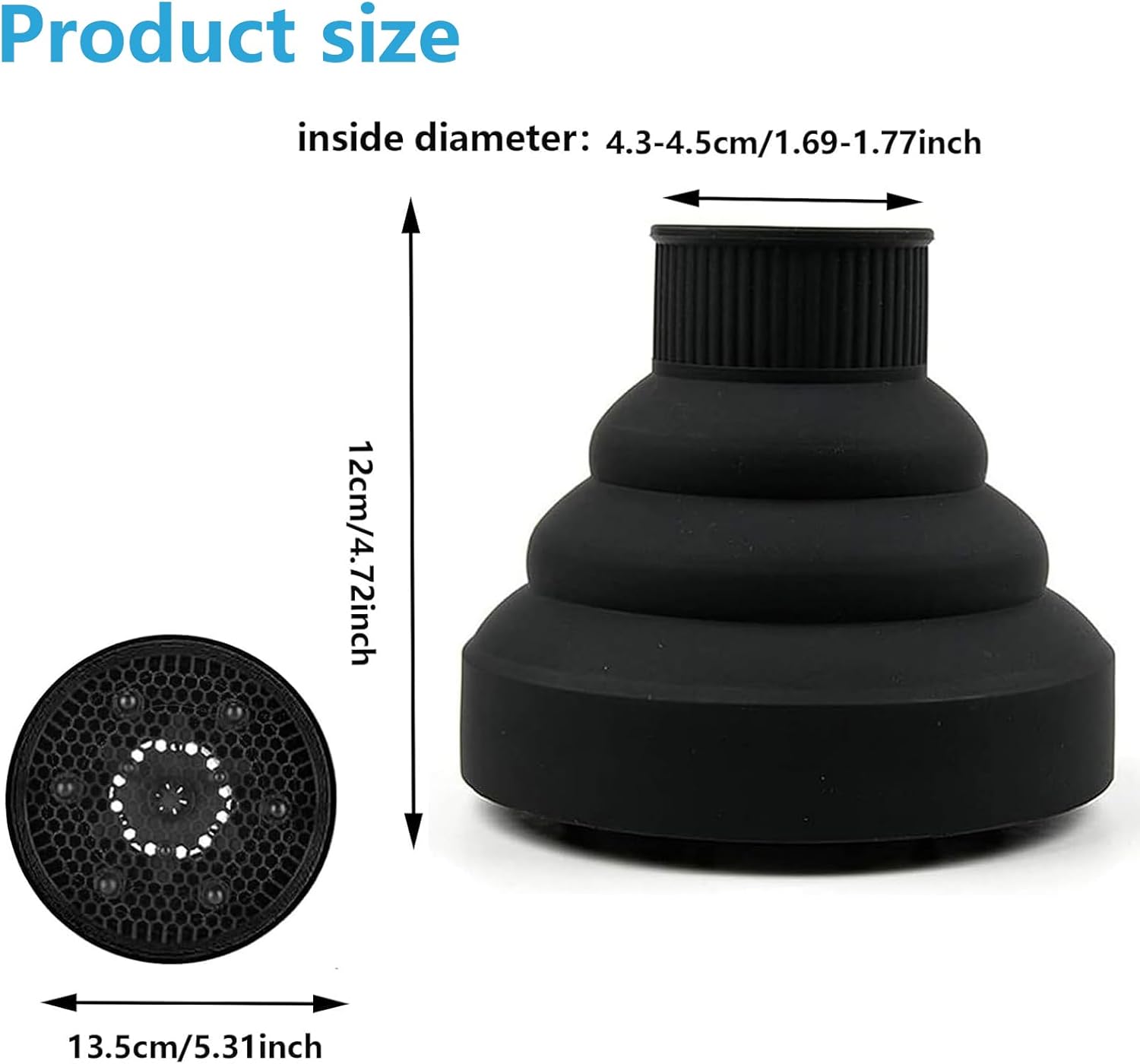 Hair Diffuser,Collapsible Hair Diffuser Portable,Diffuser Attachment for Hair Dryer,Hair Diffuser for Curly Hair,Hair Dryer Diffuser Attachment for Curly and Wavy Hair,for Most Hair Dryers (Black) - Image 2