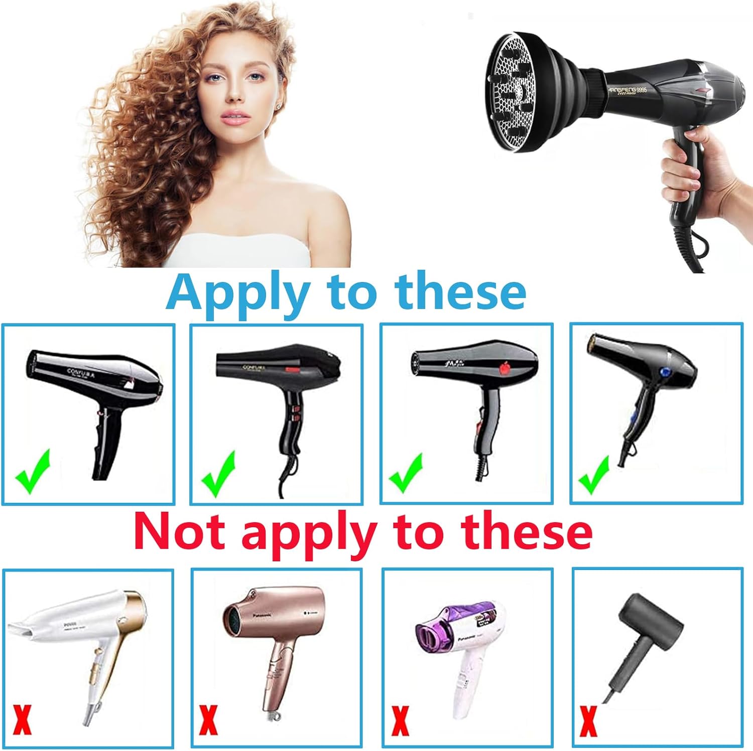 Hair Diffuser,Collapsible Hair Diffuser Portable,Diffuser Attachment for Hair Dryer,Hair Diffuser for Curly Hair,Hair Dryer Diffuser Attachment for Curly and Wavy Hair,for Most Hair Dryers (Black) - Image 4