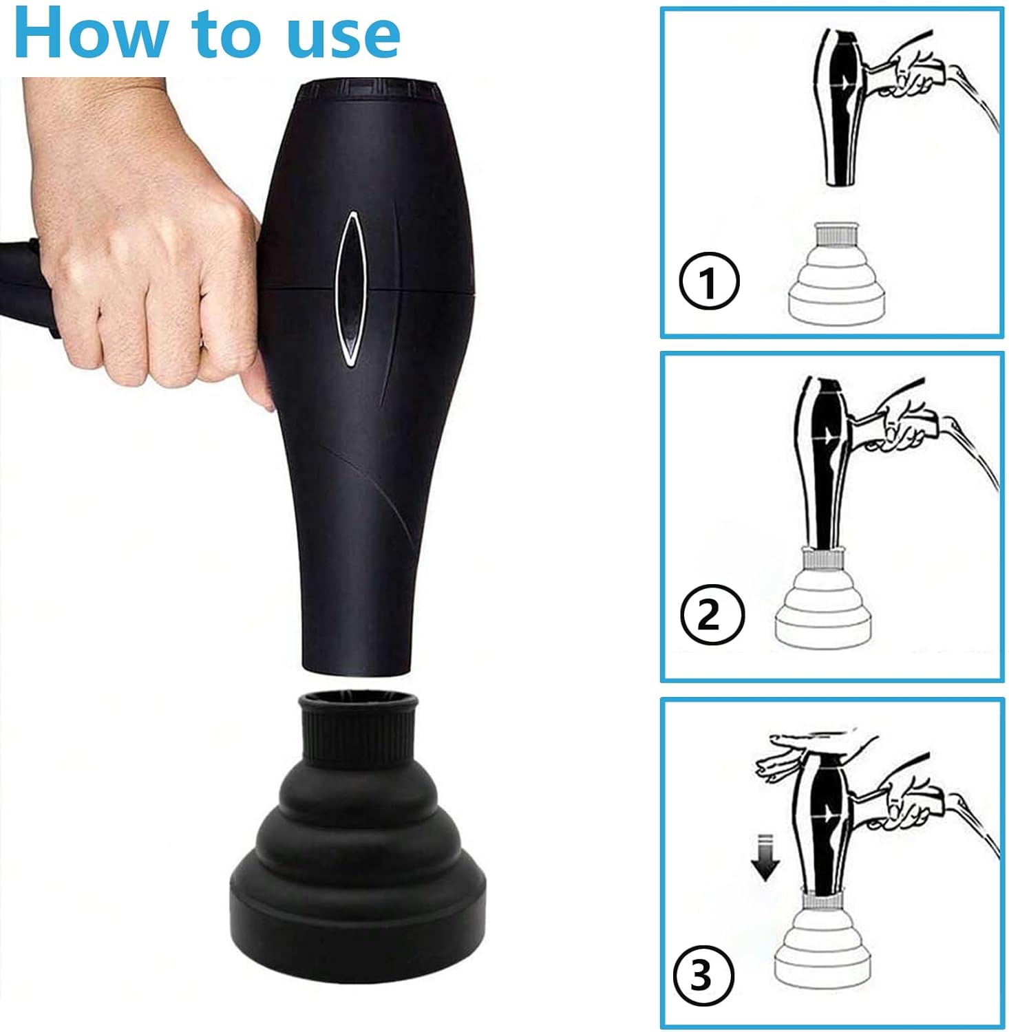 Hair Diffuser,Collapsible Hair Diffuser Portable,Diffuser Attachment for Hair Dryer,Hair Diffuser for Curly Hair,Hair Dryer Diffuser Attachment for Curly and Wavy Hair,for Most Hair Dryers (Black) - Image 5
