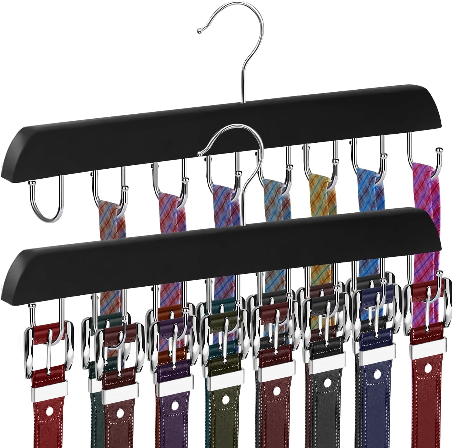 Belt Hanger Belt Organizer Tie Rack Tank Top Bra Hanger Tie Hanger Bra Organizer for Closet with 14 Hooks,Upgraded 360°Rotating,Space Saver for Underwear & Tie Storage 2pcs - Image 1