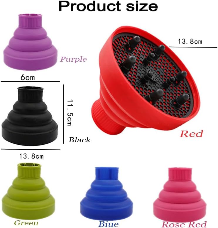 Collapsible Hair Diffuser Attachment - Portable Silicone Diffuser for Curly Hair, Fits 1.57-1.99