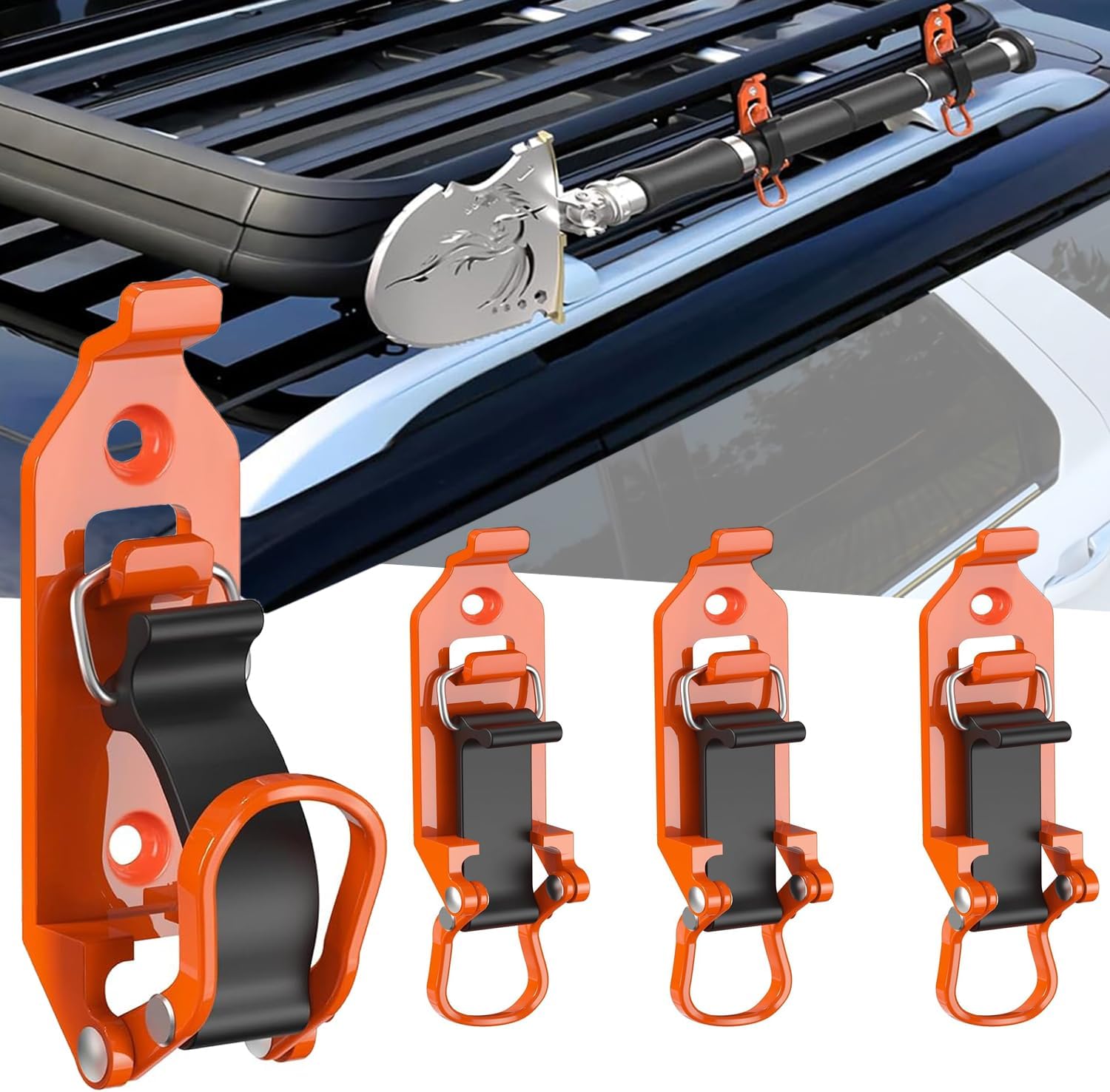 Shovel Mount Wall Mount ,4 Pcs Metal Rubber Clamps Axe Holder Mount Kit for Roof Rack Truck Boats Military Equipment and Tools - Image 1
