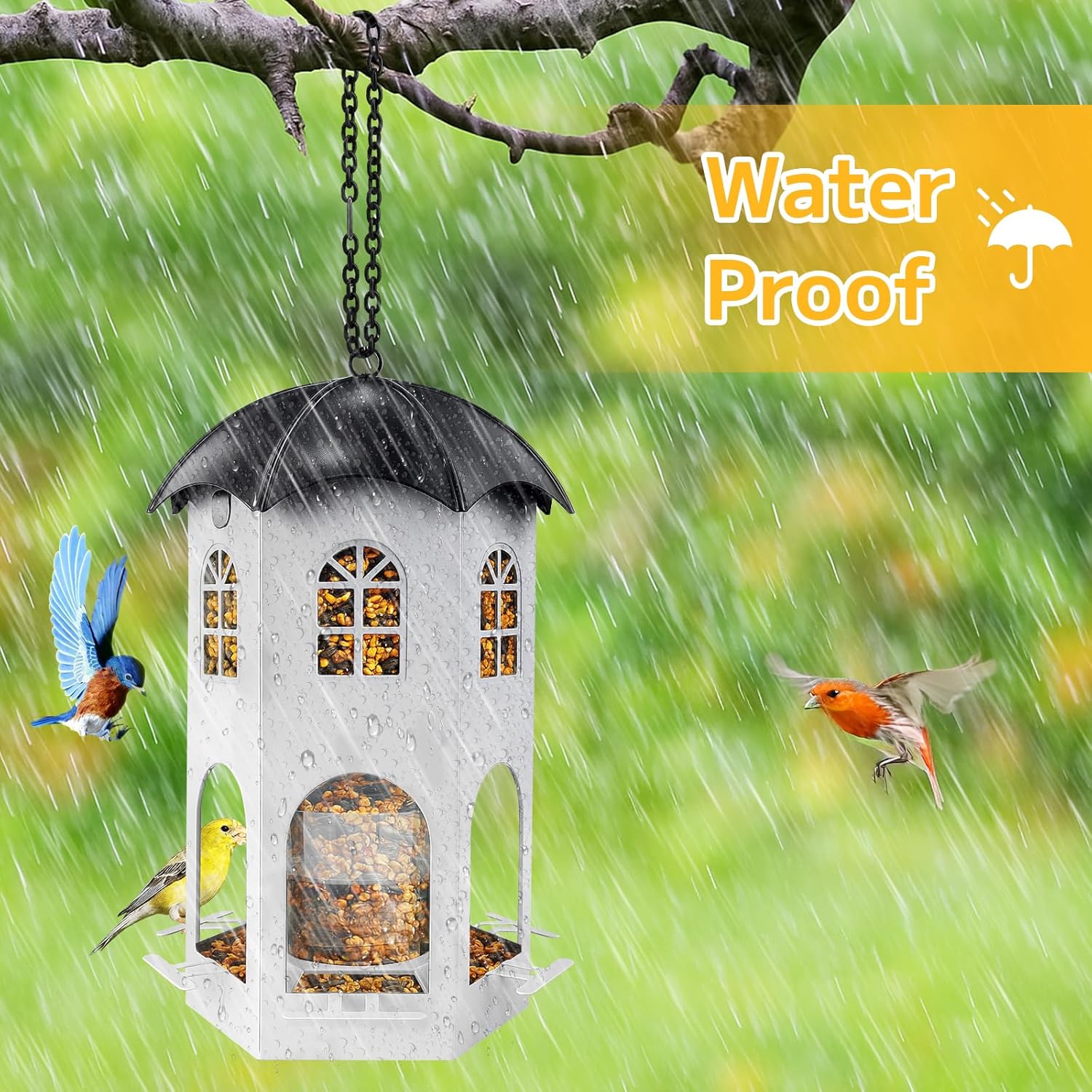 Metal Bird Feeder for Outdoor Hanging, Wild Bird Feeders with Circular Perch, Squirrel Proof Bird Feeder,Easy to Clean & Refill, Large Seed Capacity Birds Feeder - Image 5