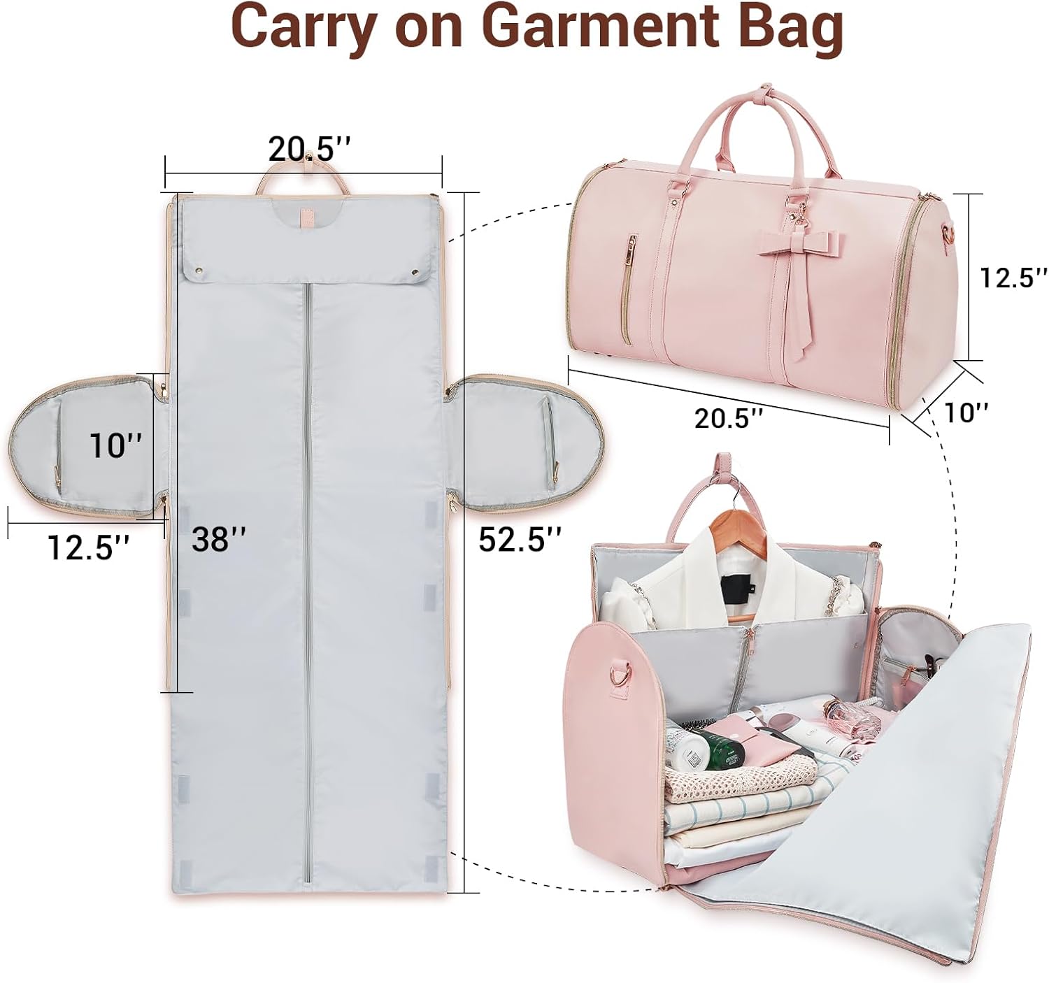 Garment Bags for Travel for Women Pink & Purple, Pink, Carry-on 20-Inch, Cute - Image 2