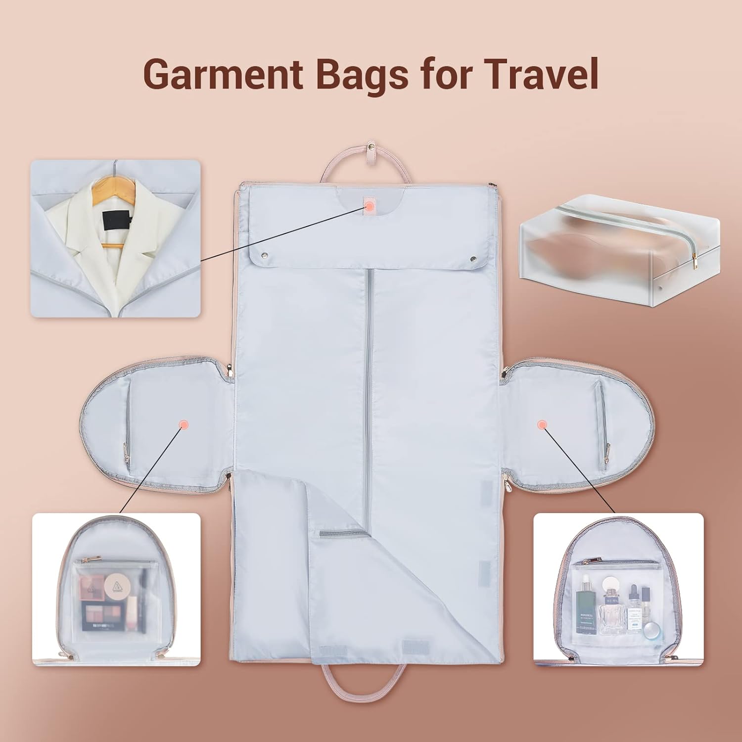 Garment Bags for Travel for Women Pink & Purple, Pink, Carry-on 20-Inch, Cute - Image 4