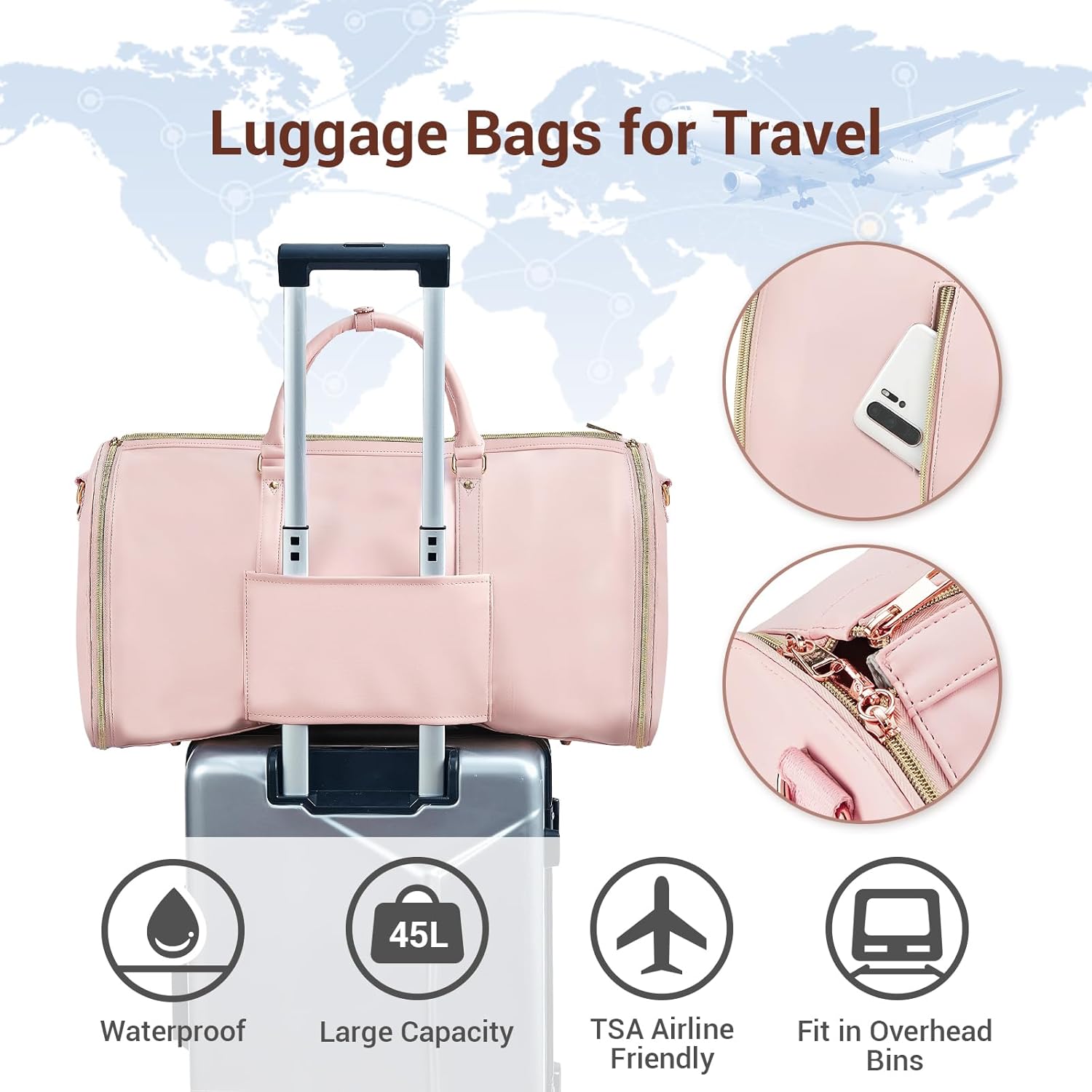 Garment Bags for Travel for Women Pink & Purple, Pink, Carry-on 20-Inch, Cute - Image 7