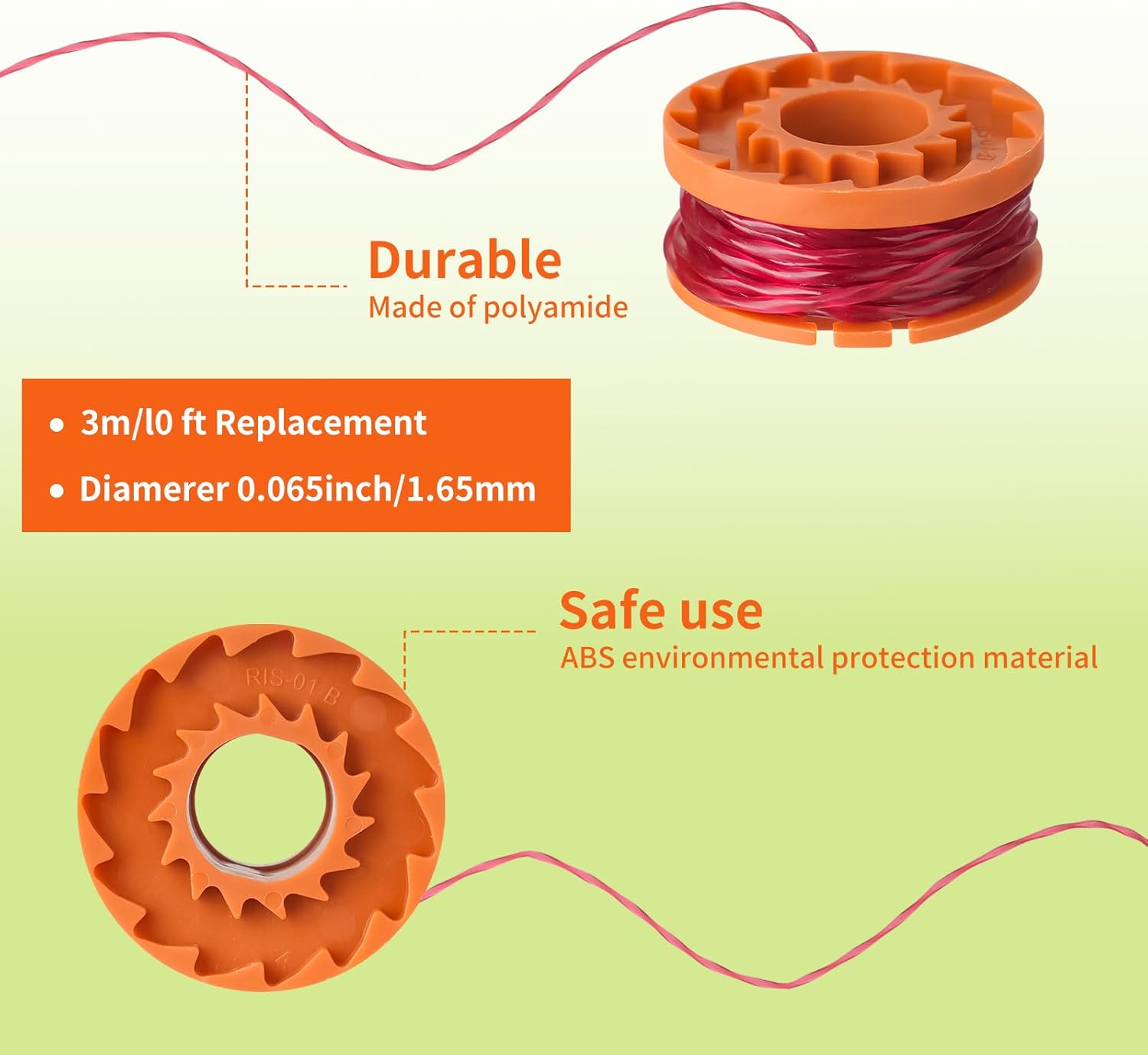 20 Pack Trimmer Spool Line for Worx, WA0010 Edger Spools Replacement for Worx, 0.065 inch Trimmer Line Refills for Worx, Compatible with Worx String Trimmers(16 Grass Trimmer Line, 4 Trimmer Cap) - Image 2