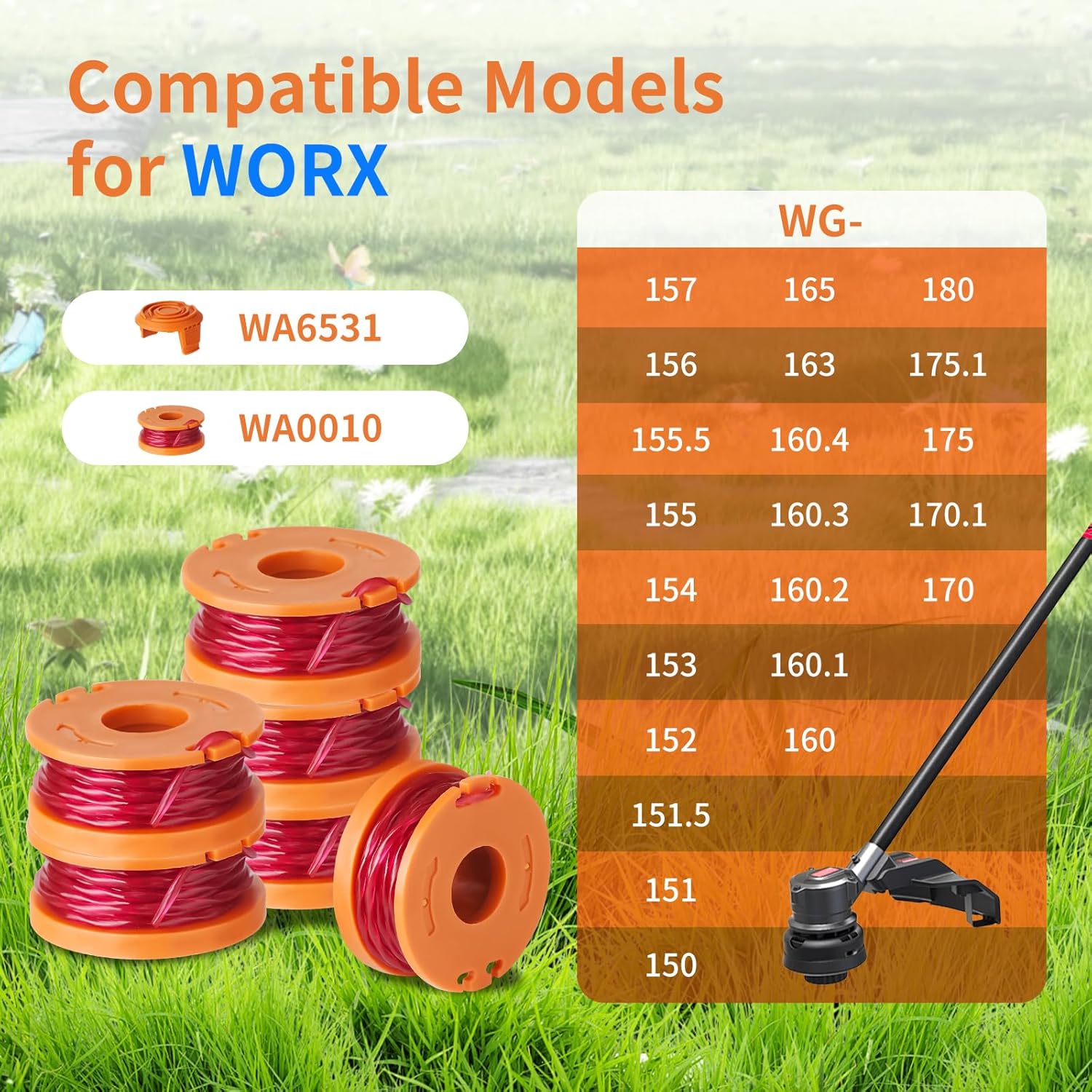 20 Pack Trimmer Spool Line for Worx, WA0010 Edger Spools Replacement for Worx, 0.065 inch Trimmer Line Refills for Worx, Compatible with Worx String Trimmers(16 Grass Trimmer Line, 4 Trimmer Cap) - Image 3